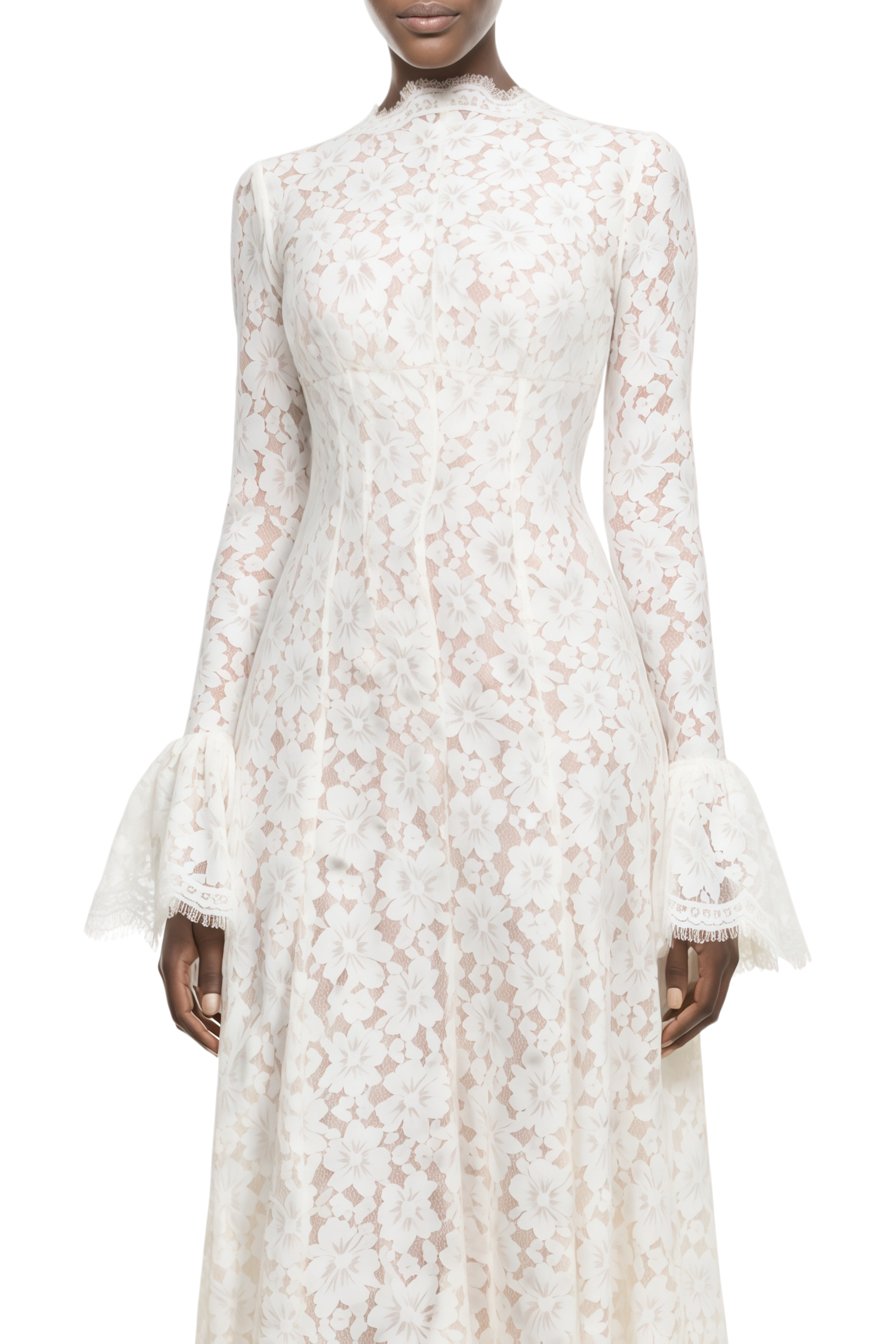 Katherine Cream White Floral Lace Pleated Maxi Dress
