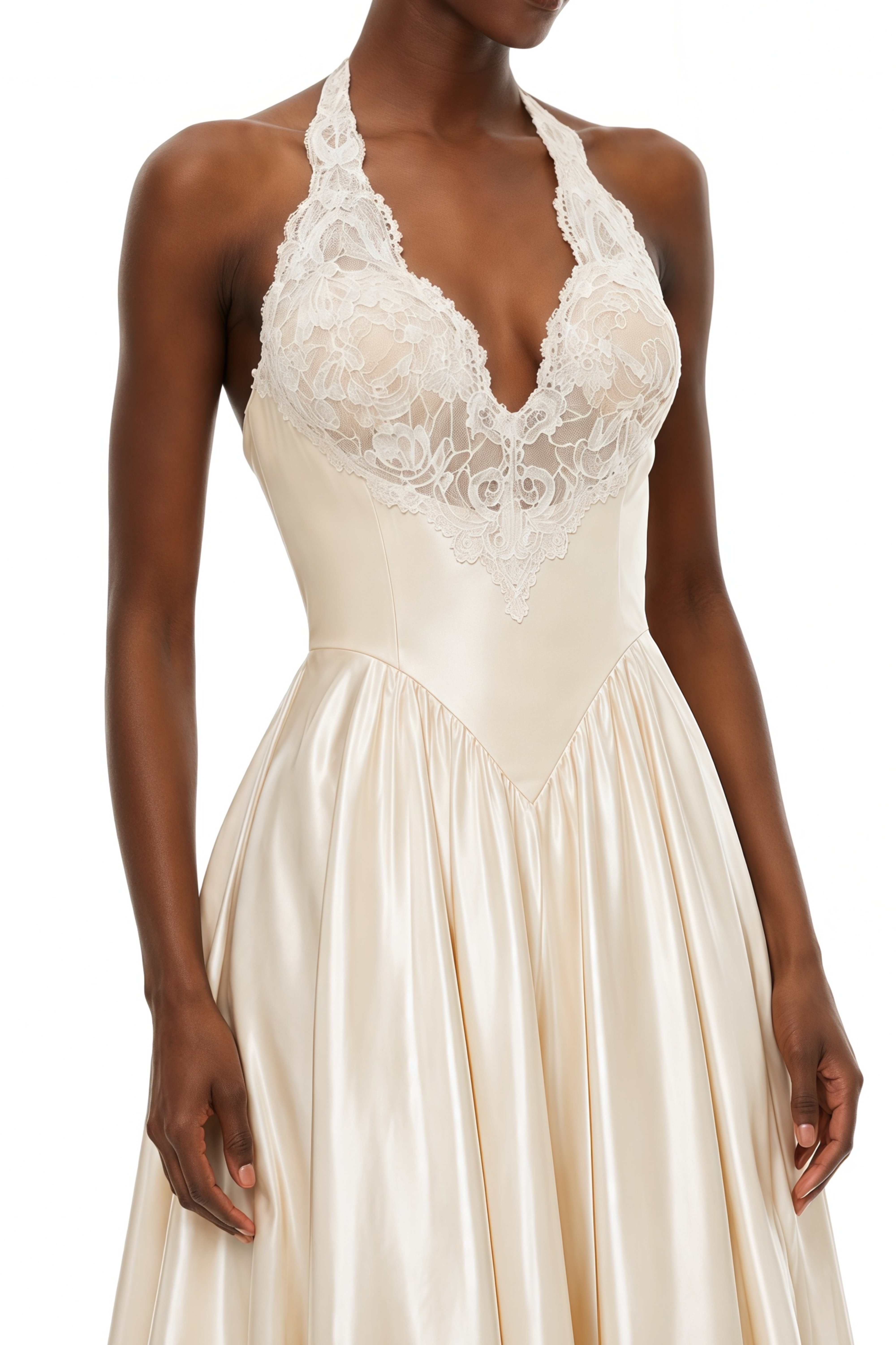 Rosalind White Deep V-neck Pleated Maxi Dress