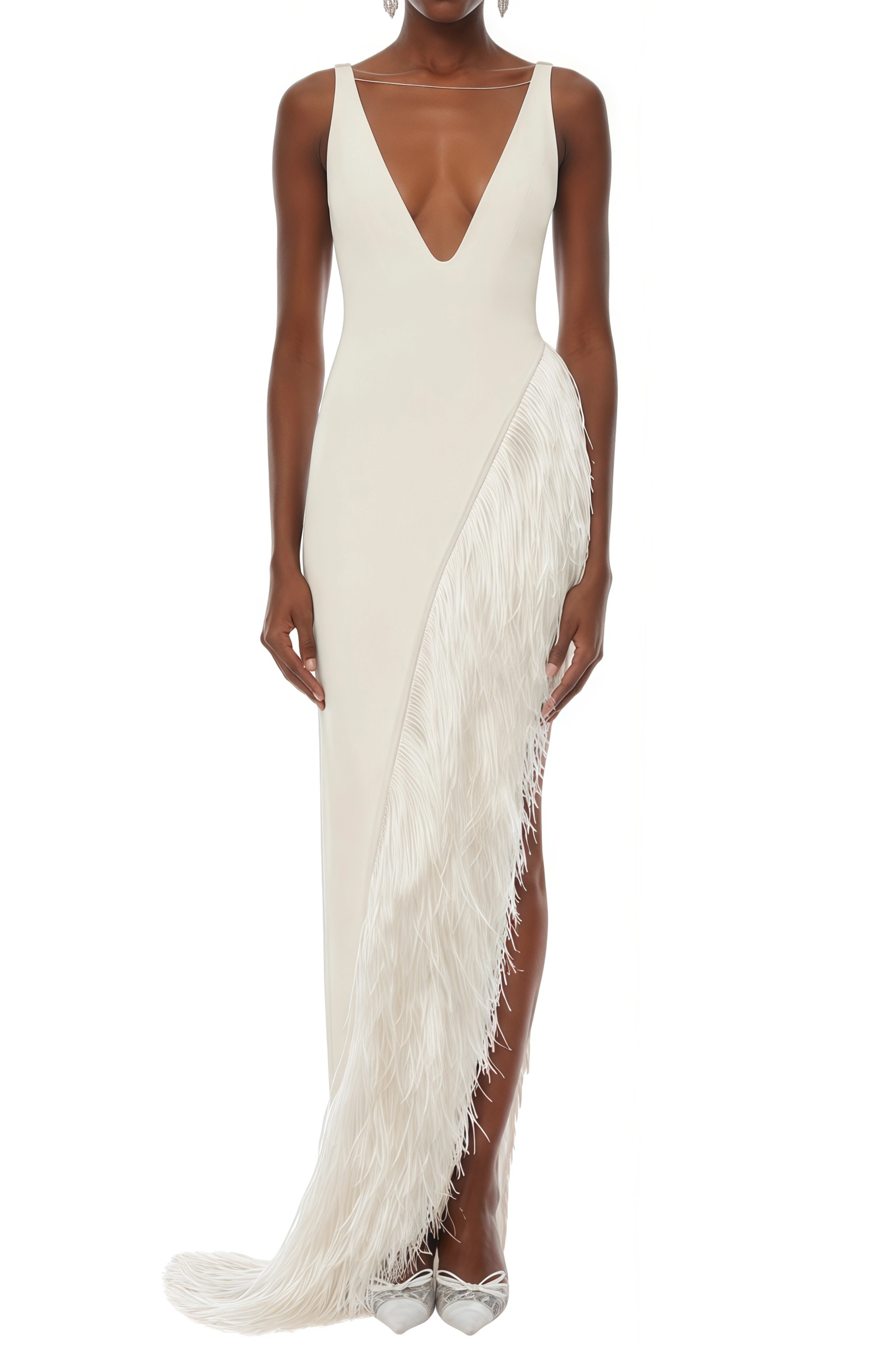 Rosamund Ivory Draped Asymmetrical Maxi Dress