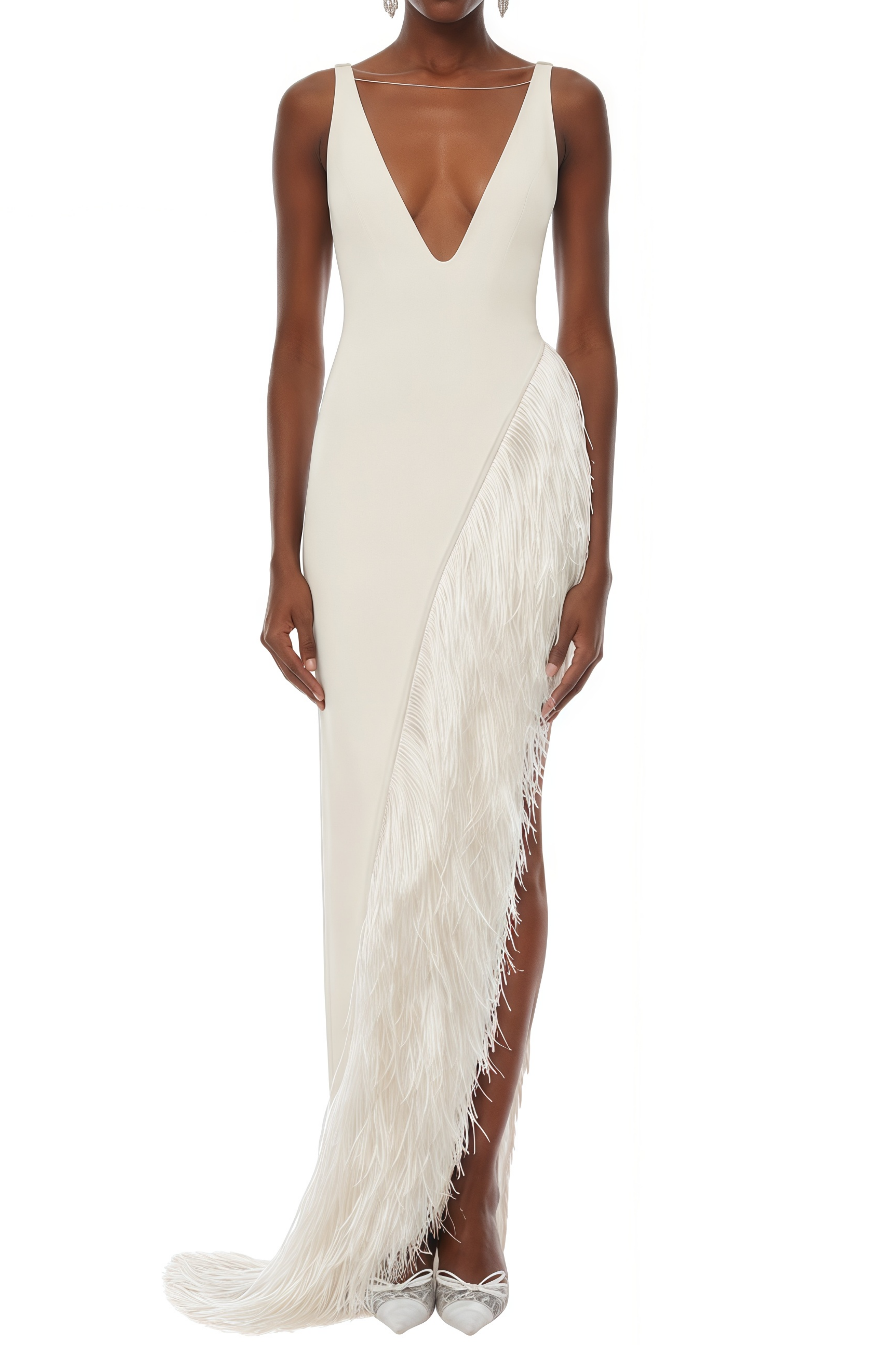 Rosamund Ivory Draped Asymmetrical Maxi Dress
