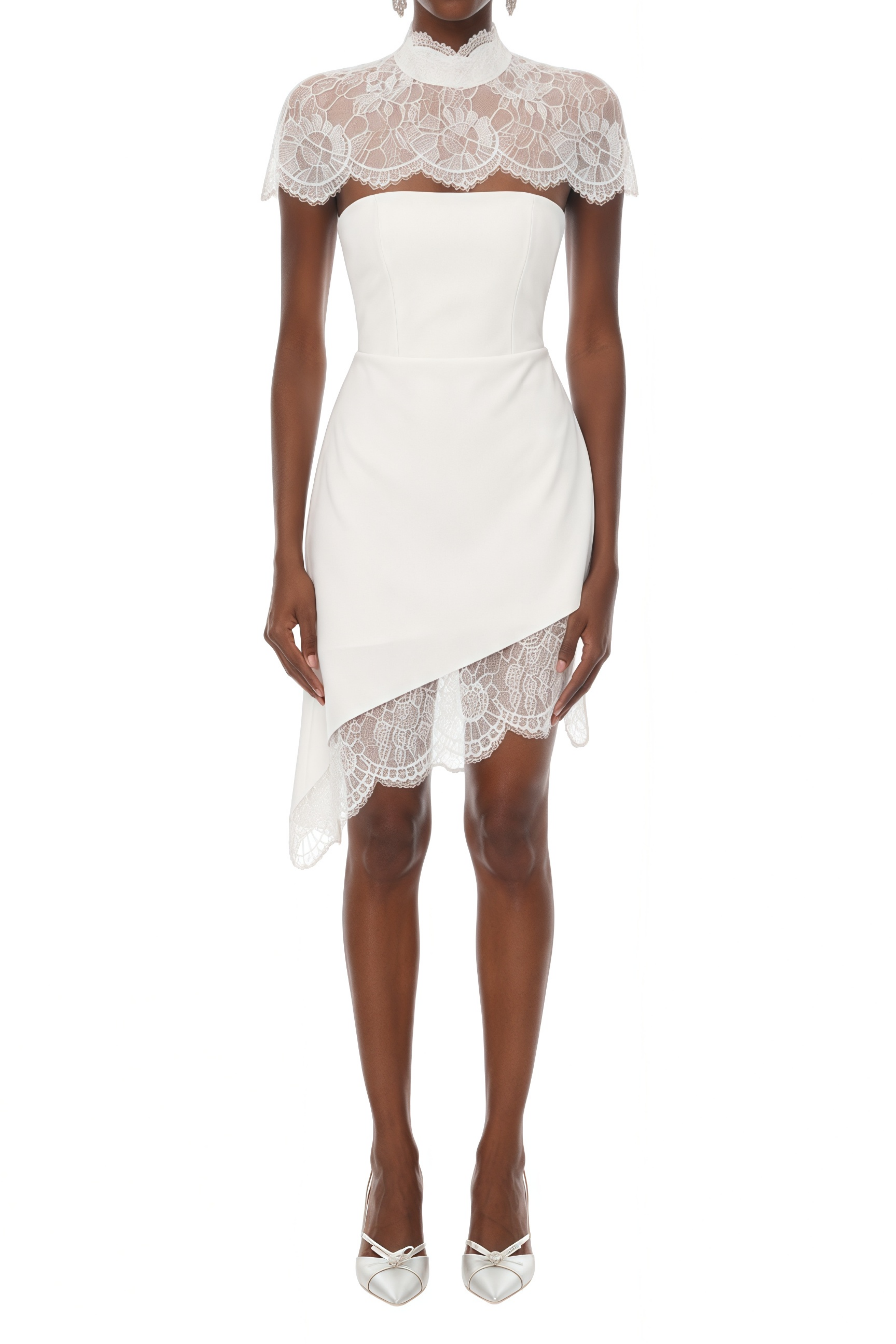 Felicity White Cape Design Asymmetrical Mini Dress