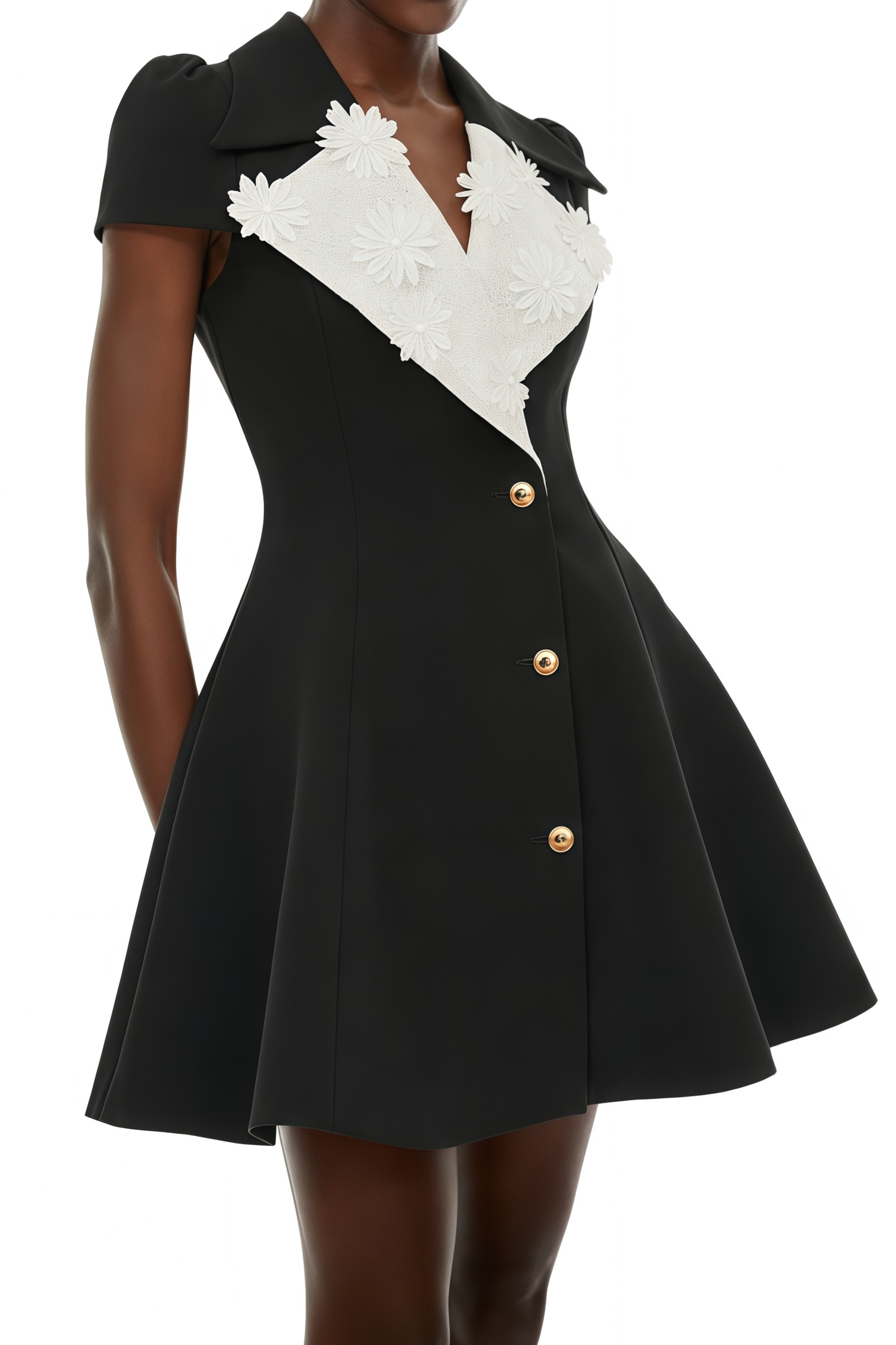 Elara Black Asymmetrical Neckline Cinched Waist Mini Dress