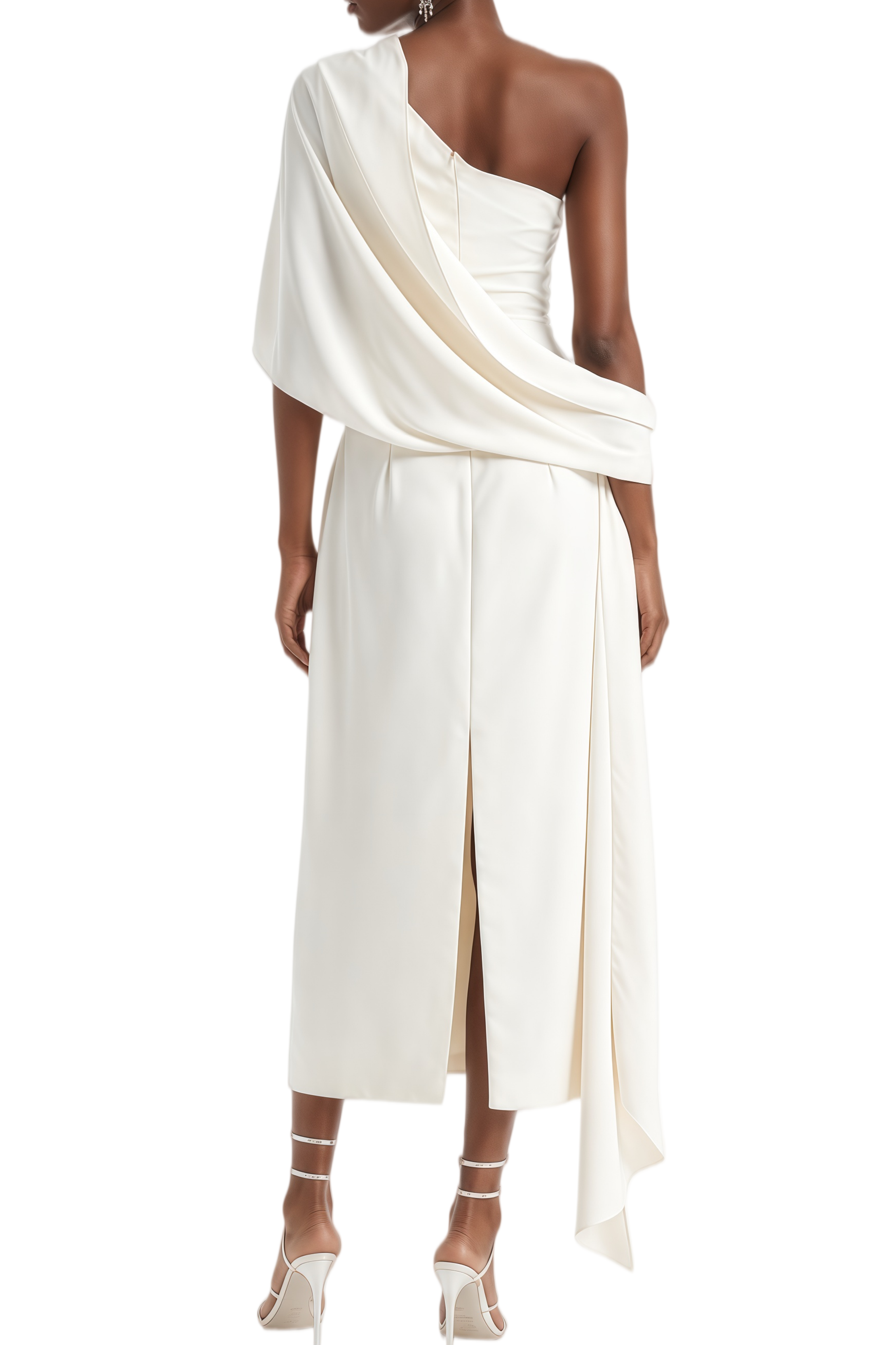 Octavia White One Shoulder Cape Midi Dress