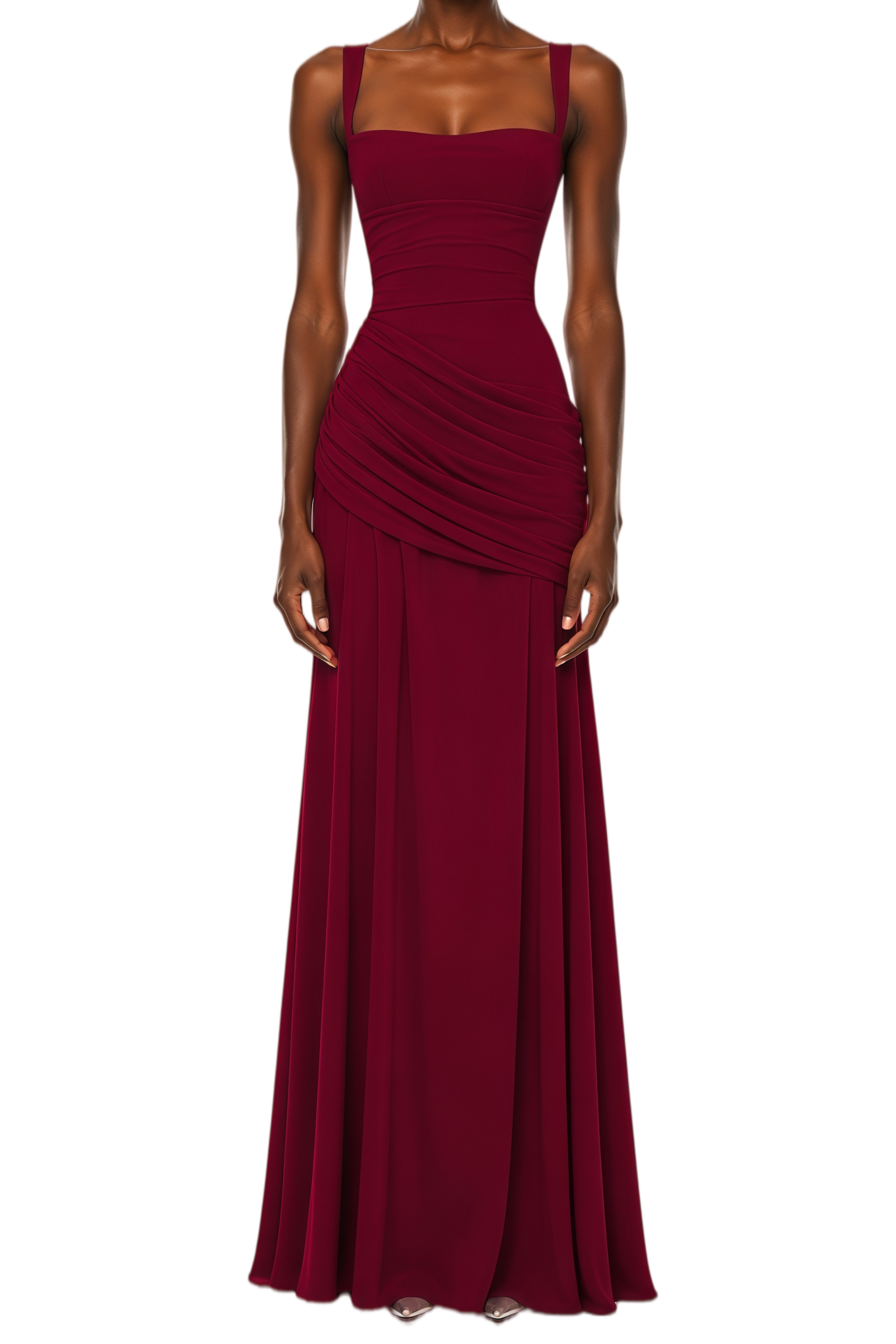 Althea Burgundy Lace-Up Back Ruched Maxi Dress