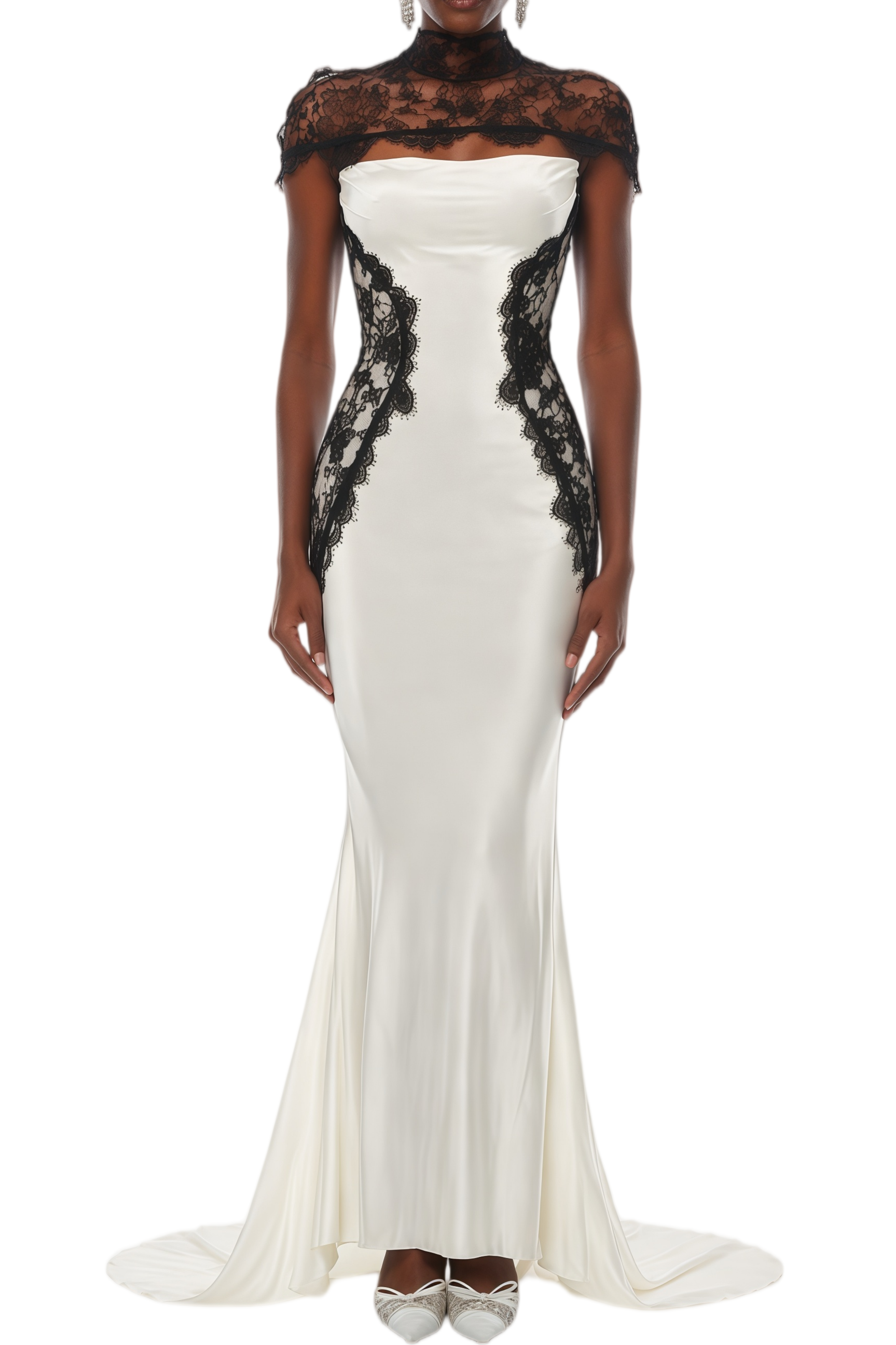 Mavis Color Block Cape Design Lace Panel Maxi Dress