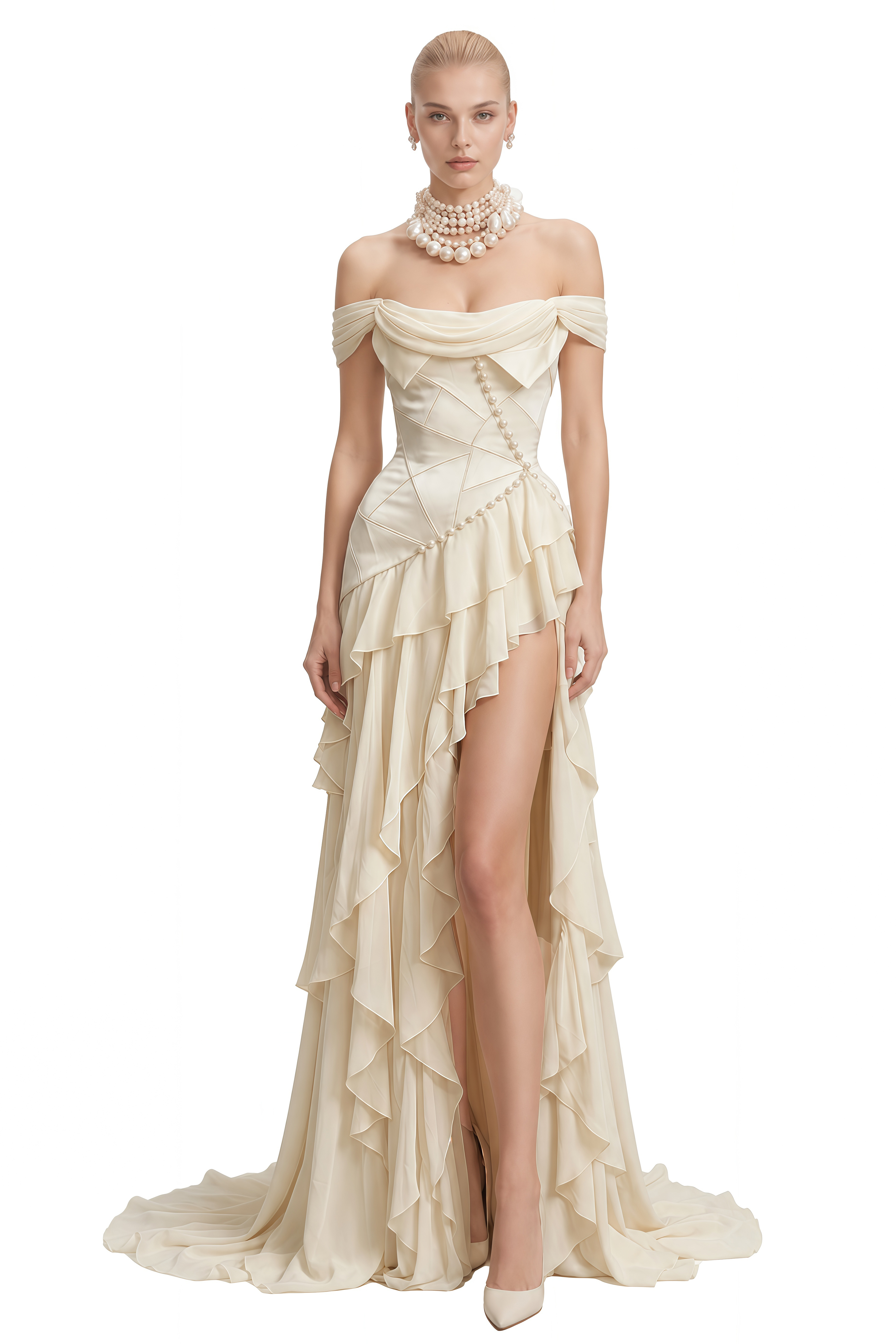 Rosalind Ivory Off Shoulder Ruffled Maxi Dress