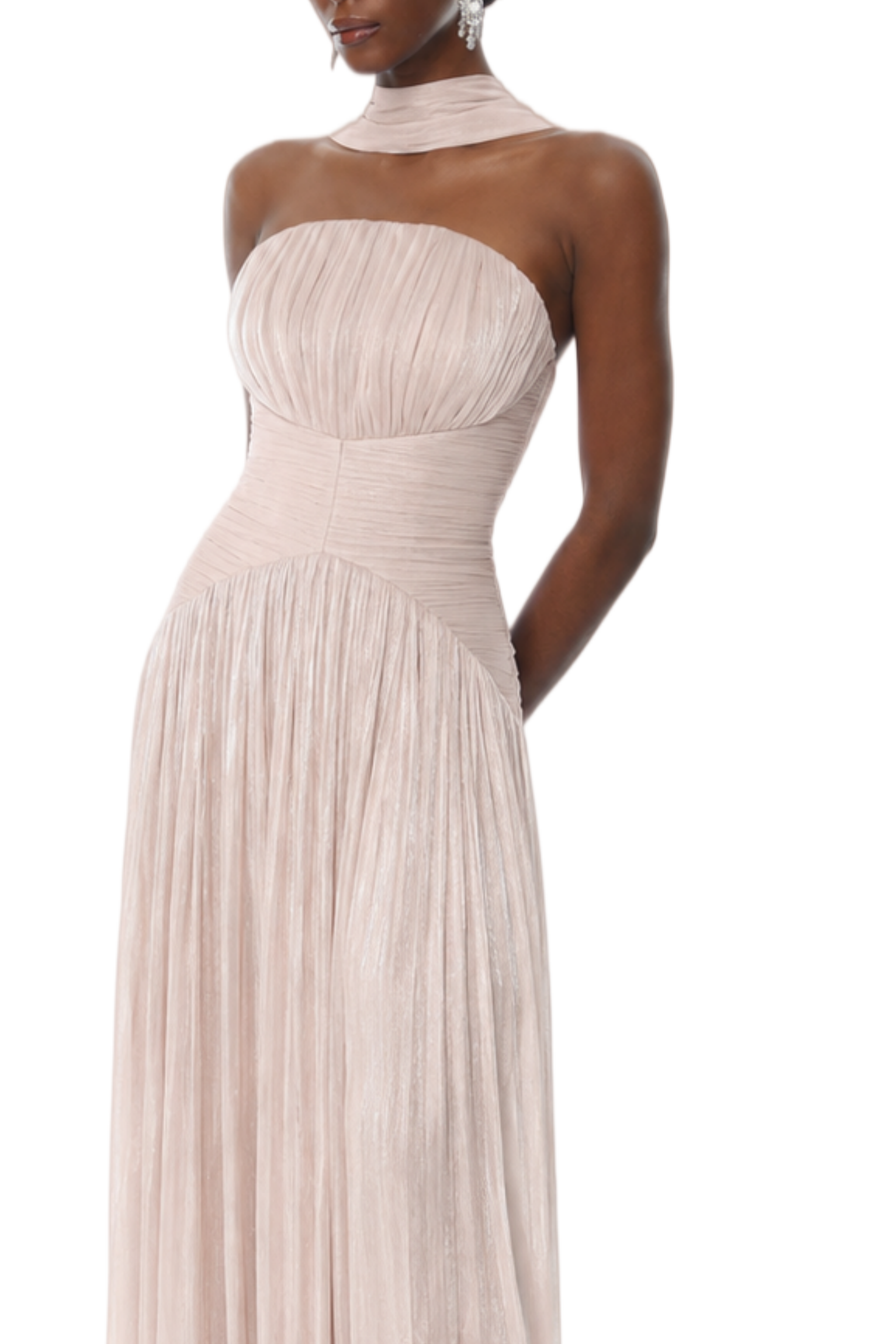 Josephine Pink Draped Scarf Design Pleated Maxi Dress