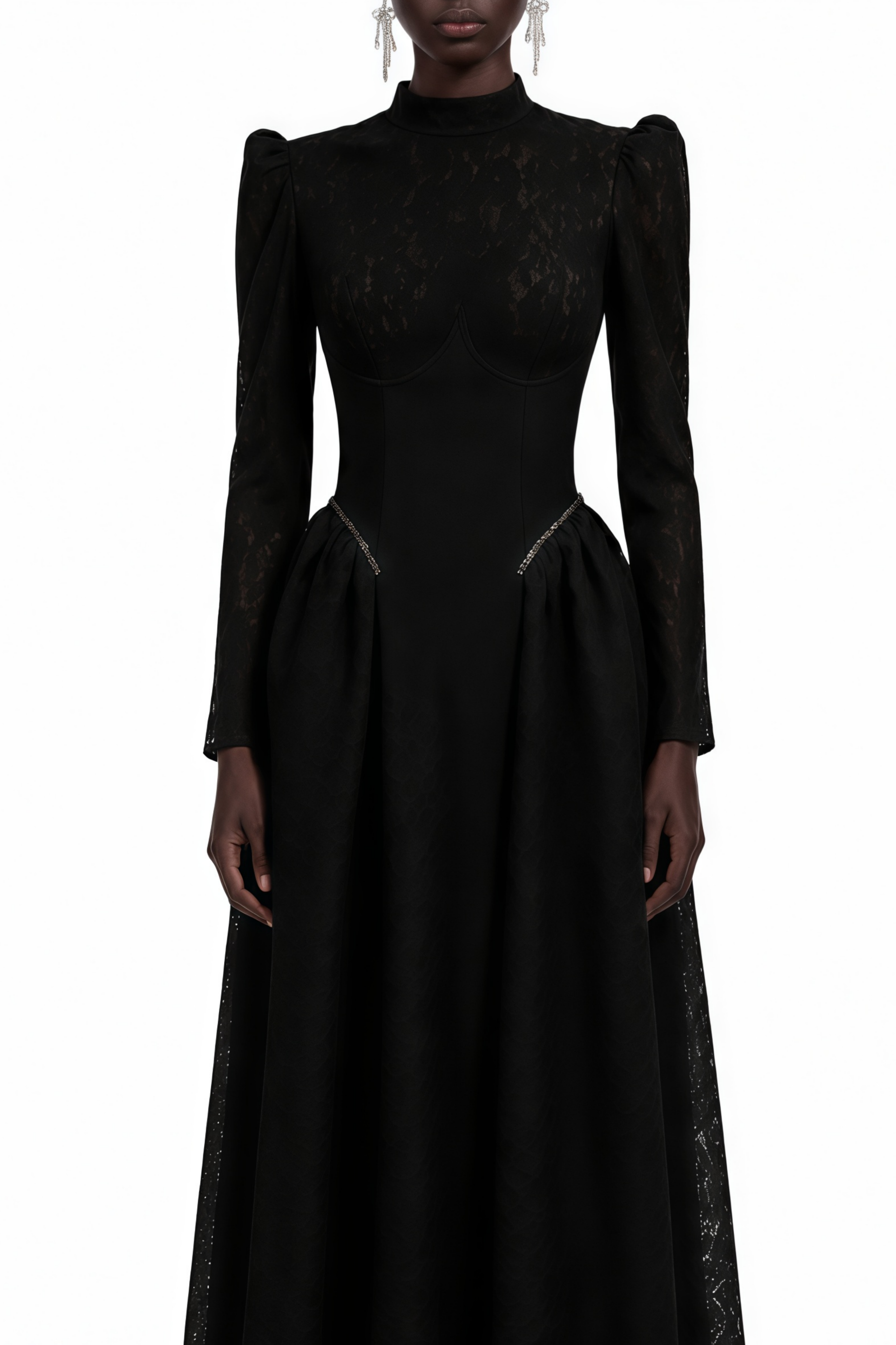 Celia Black Turtleneck Cinched Waist Maxi Dress