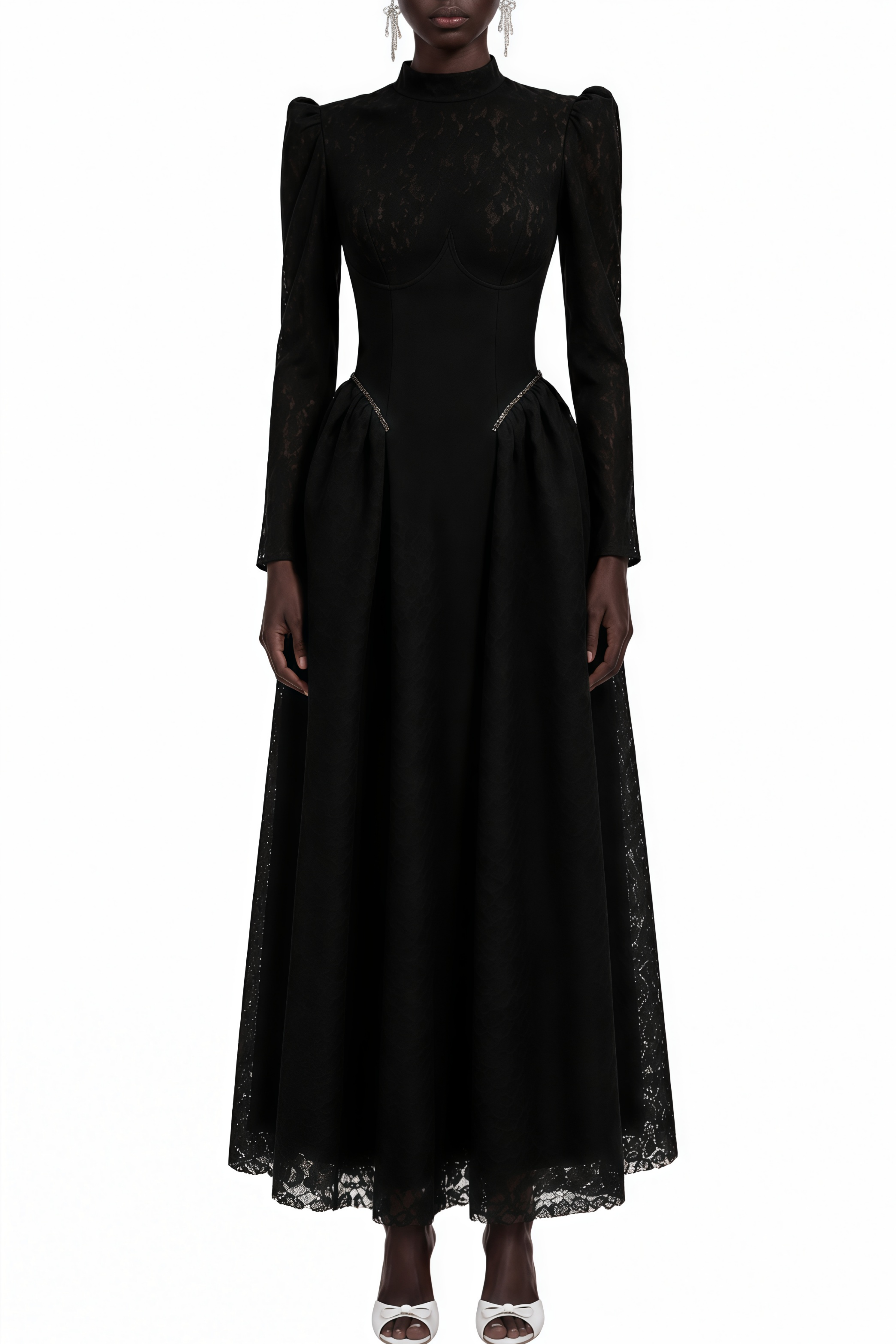 Celia Black Turtleneck Cinched Waist Maxi Dress