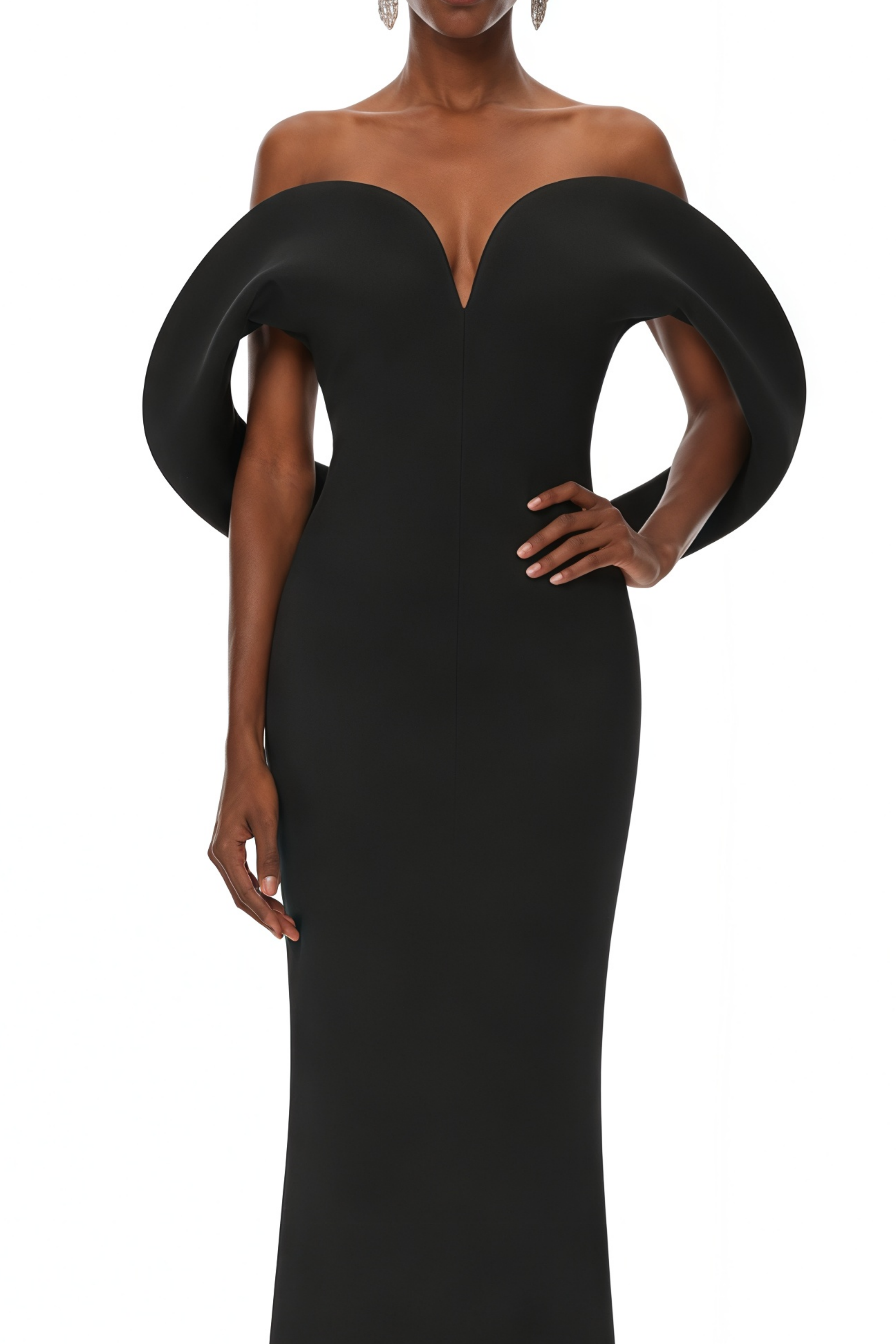 Amelia Black Off-Shoulder Draped Maxi Dress