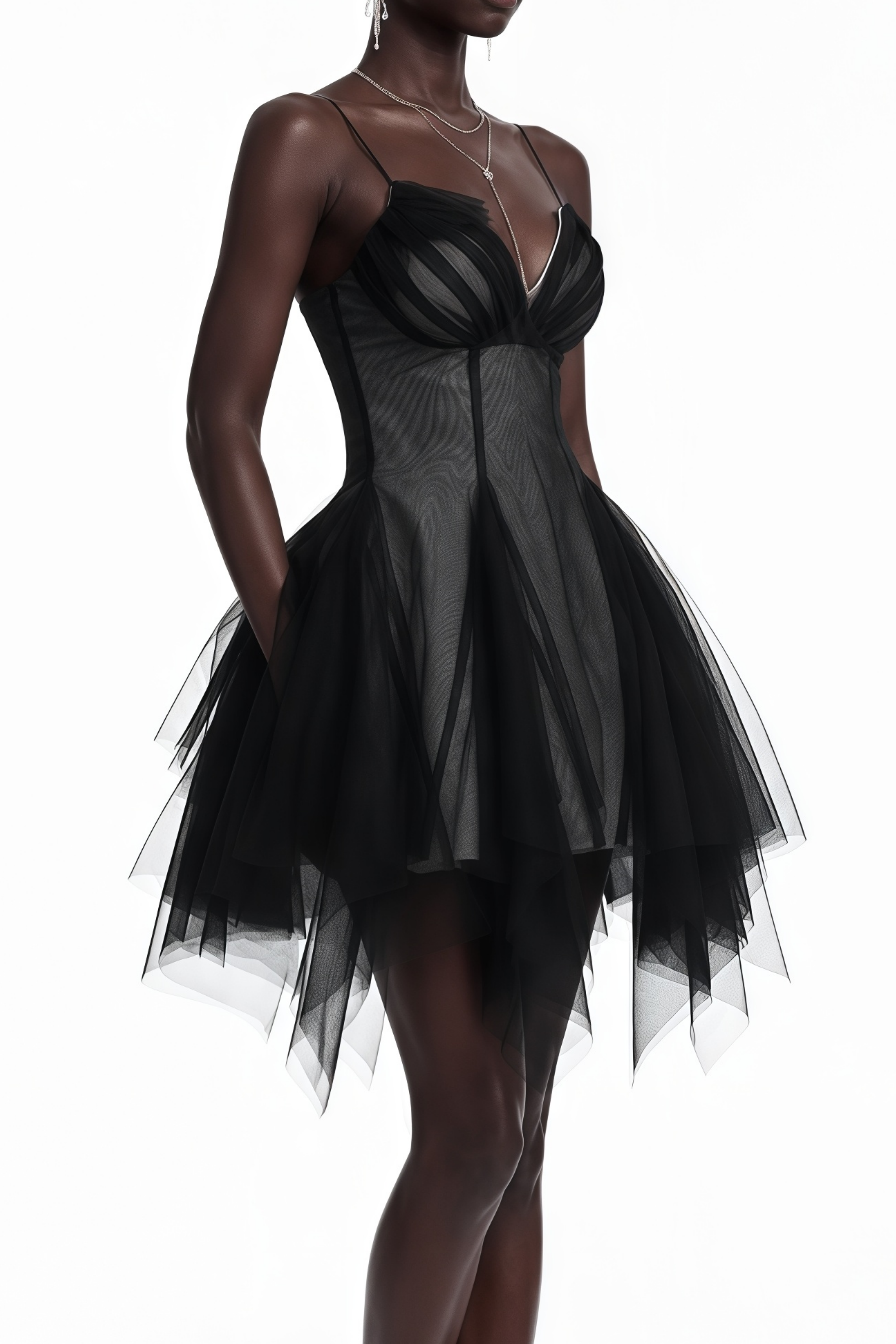 Isolde Black Sweetheart Neck Mesh Mini Dress