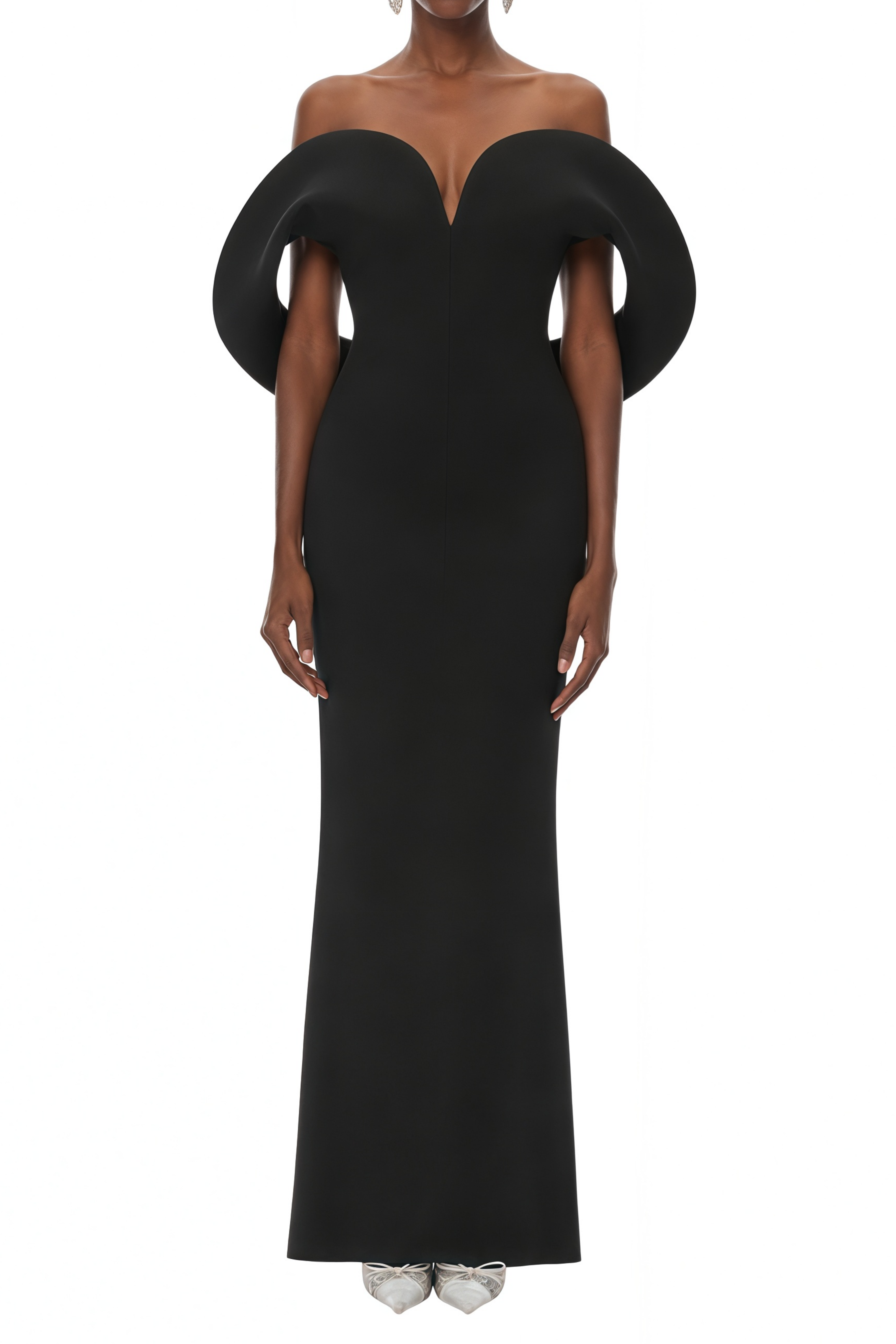 Amelia Black Off-Shoulder Draped Maxi Dress