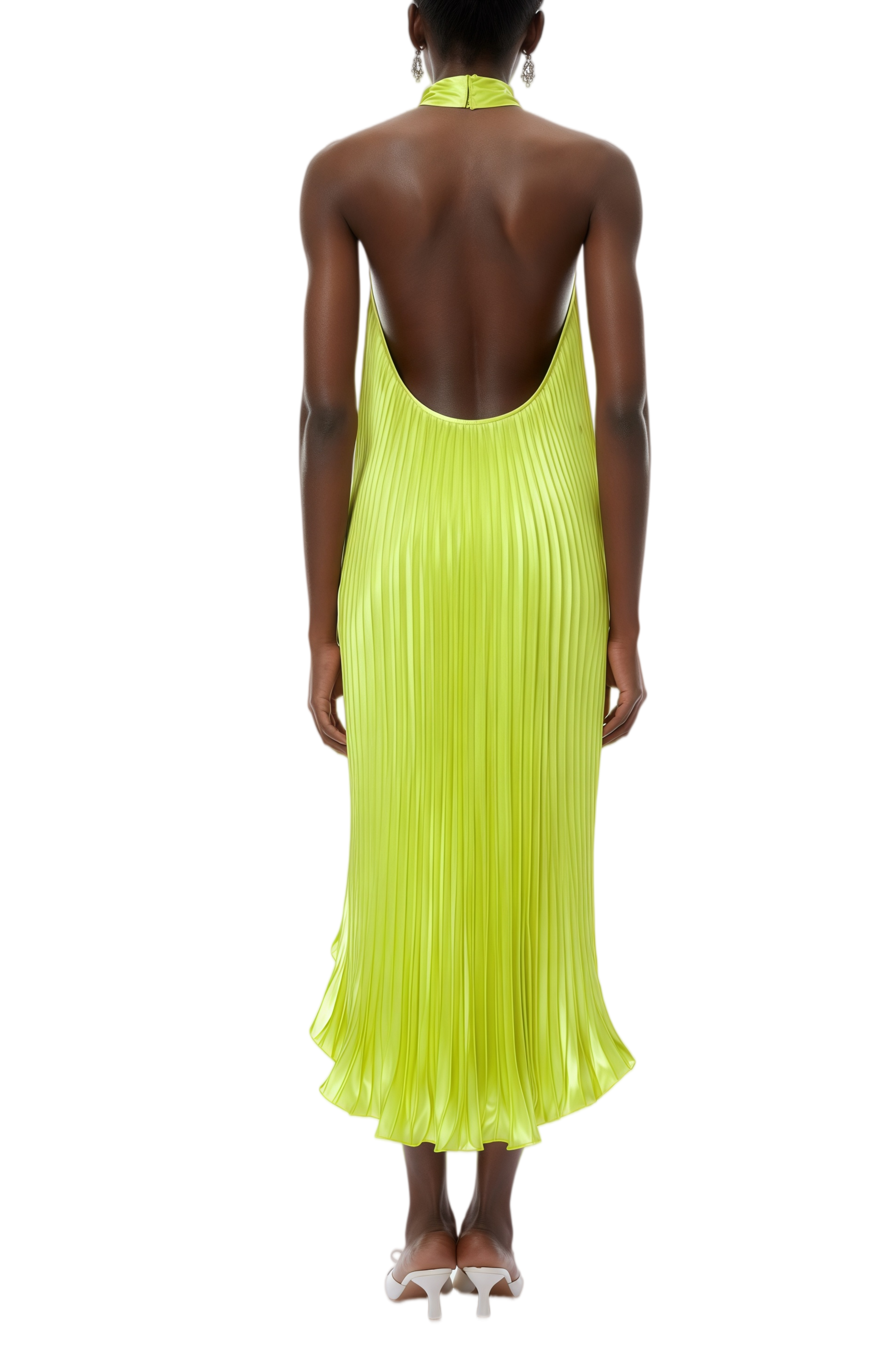 Amelia Light Green Asymmetrical Pleated Midi Dress