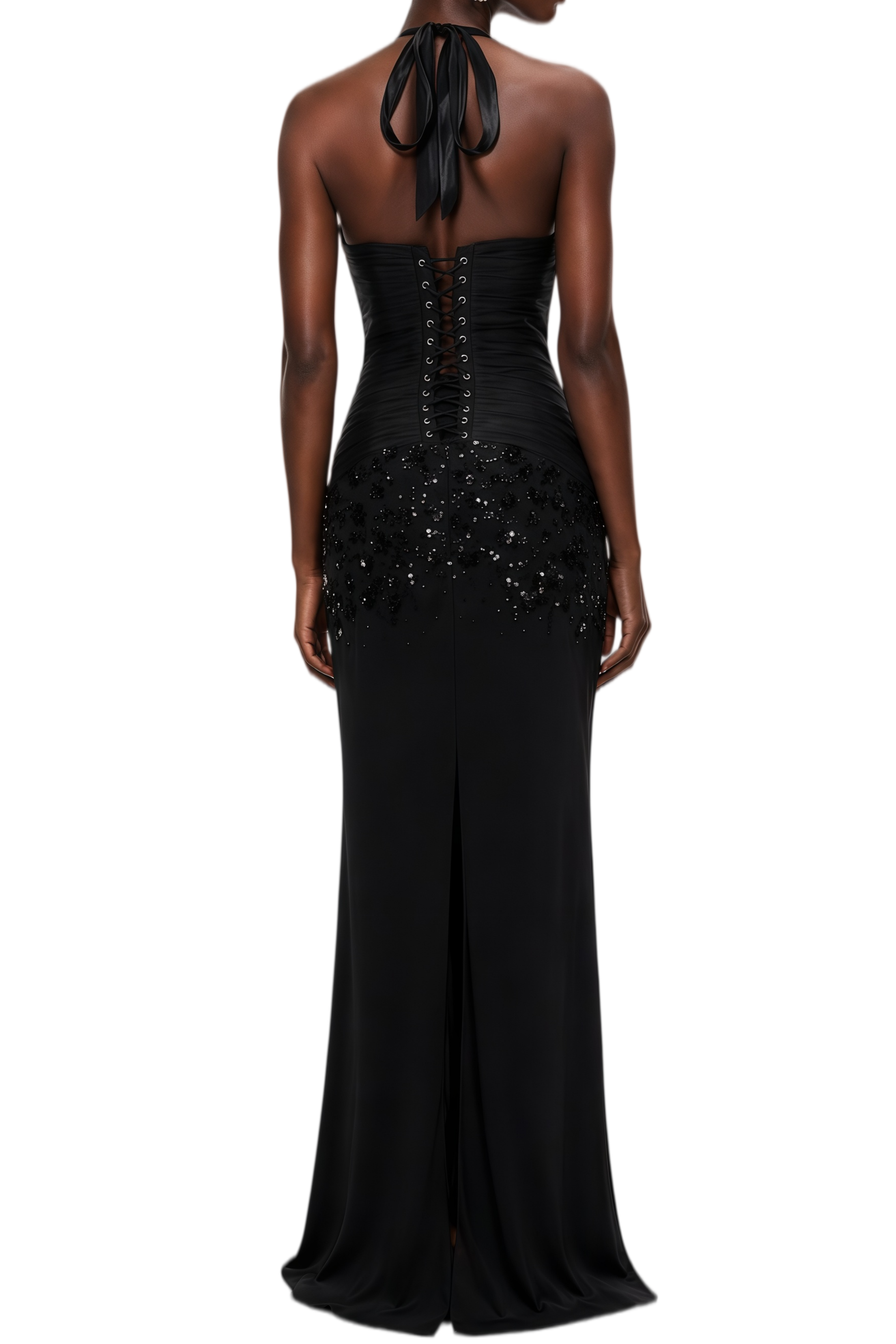 Lesley Black Halterneck Sequined Maxi Dress
