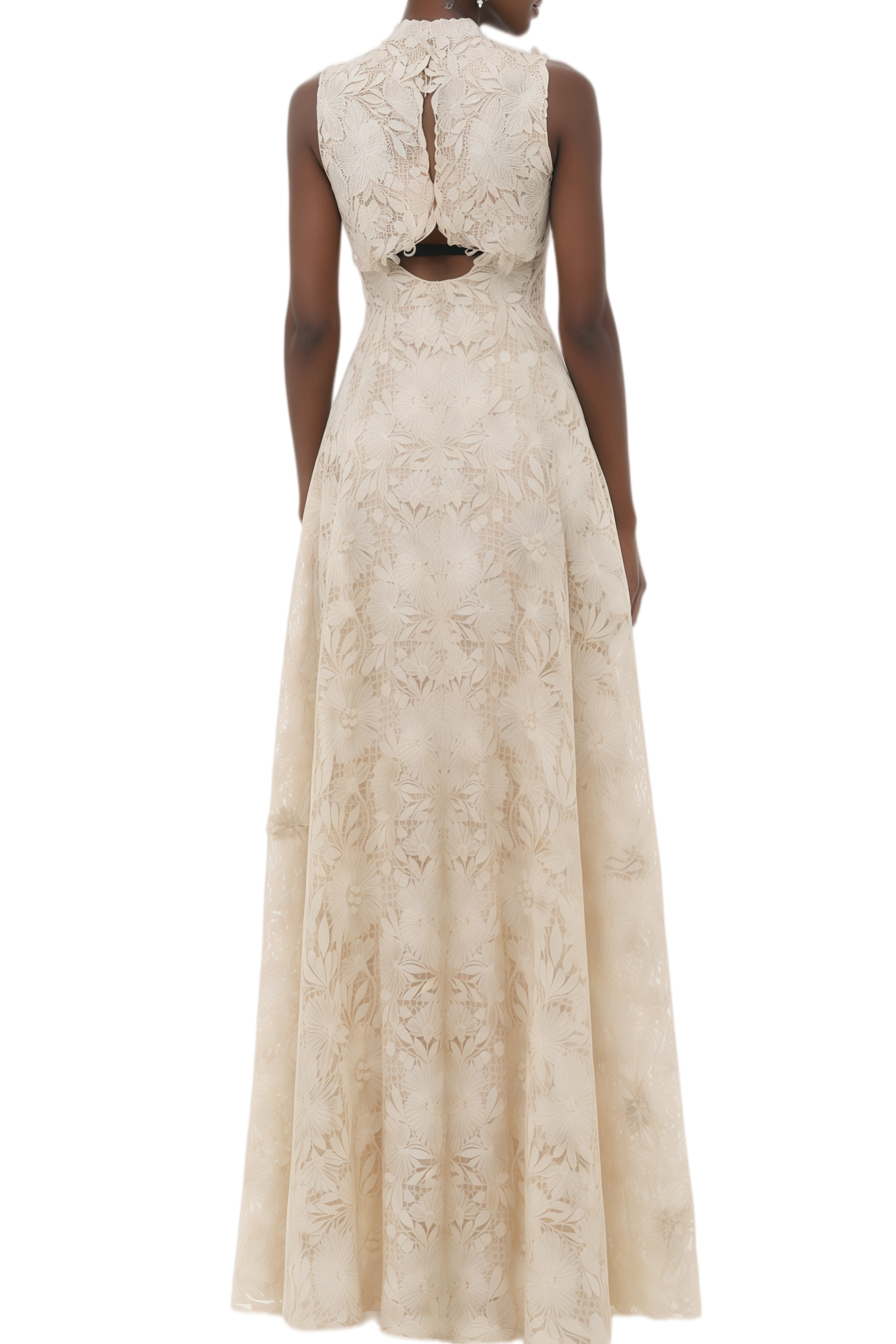 Barbara Neutral Floral Lace Cut Out Maxi Dress