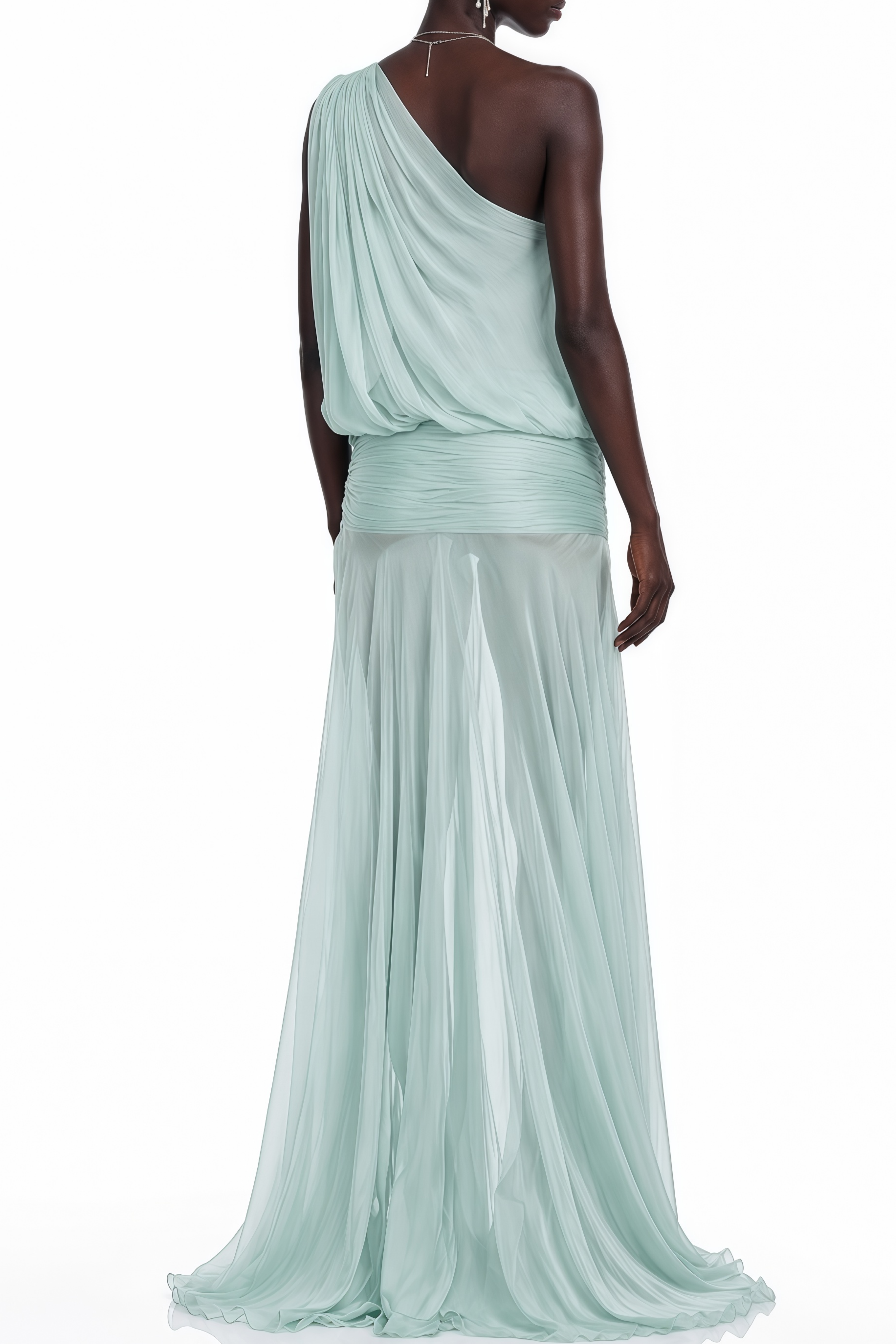 Eloise Mint Green One-Shoulder Mesh Maxi Dress