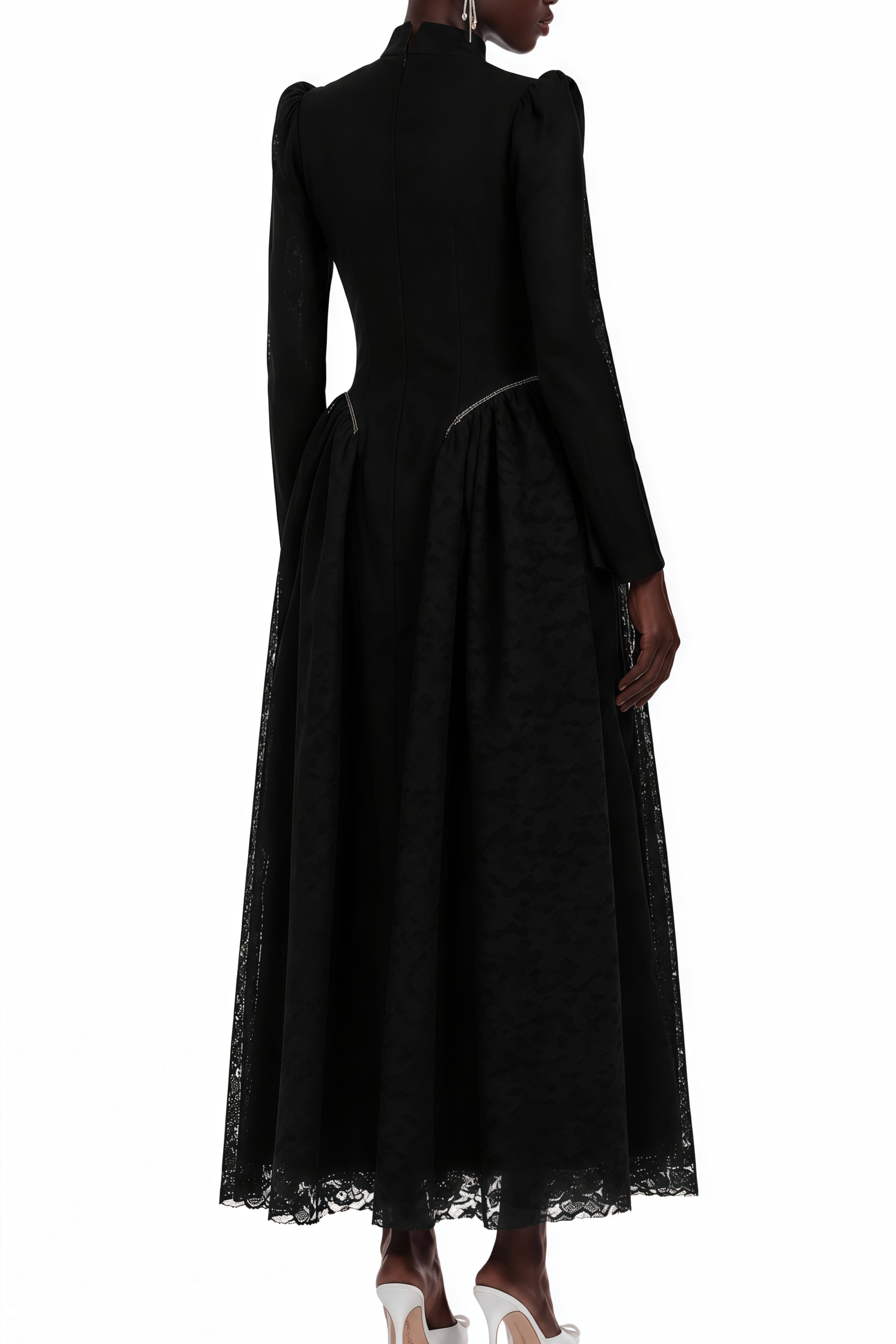 Celia Black Turtleneck Cinched Waist Maxi Dress