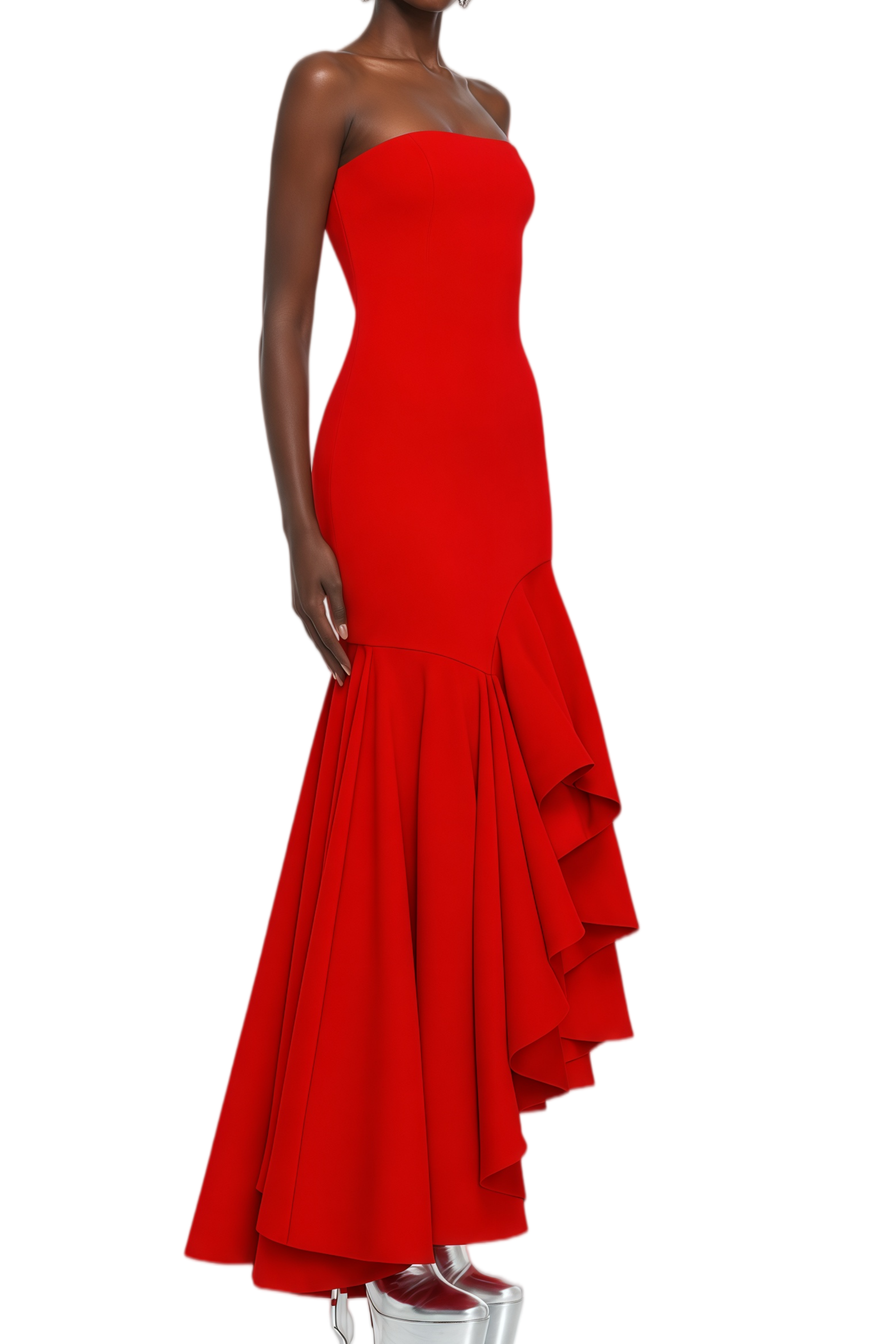 Bertha Red Asymmetric Mermaid Maxi Gown