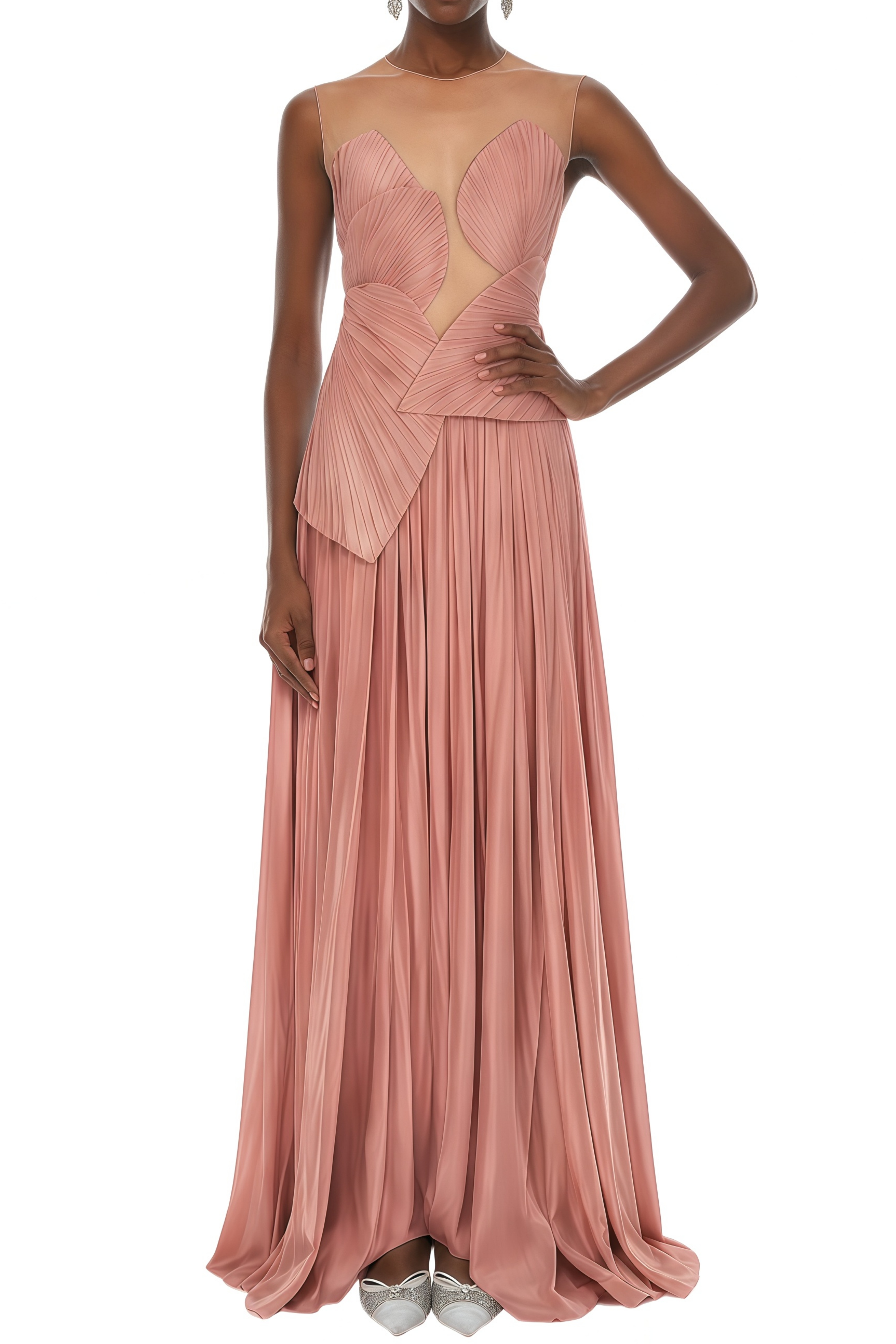 Crystal Pink Pleated Asymmetrical Maxi Dress
