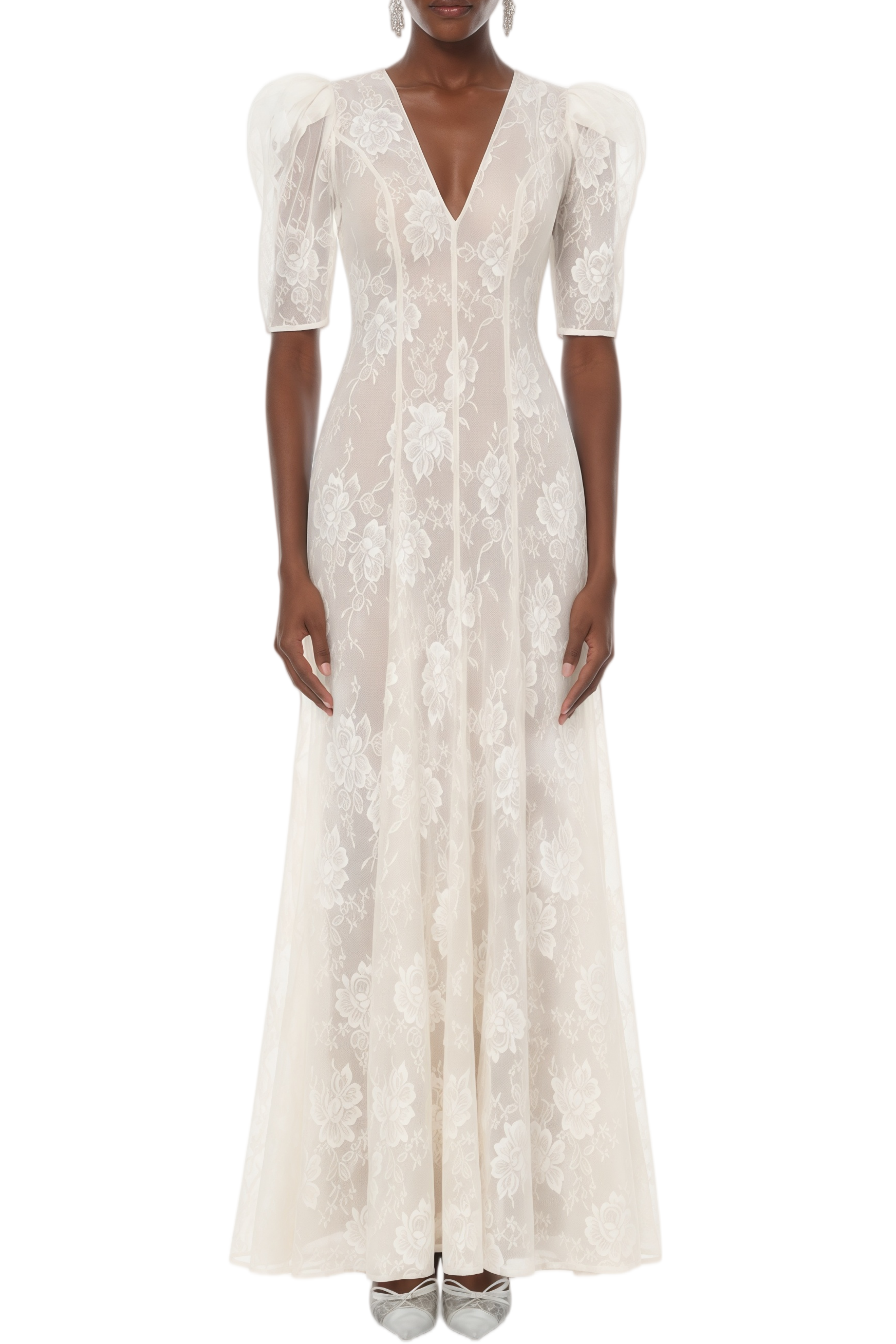 Amara White Puff Sleeve Mesh Maxi Dress