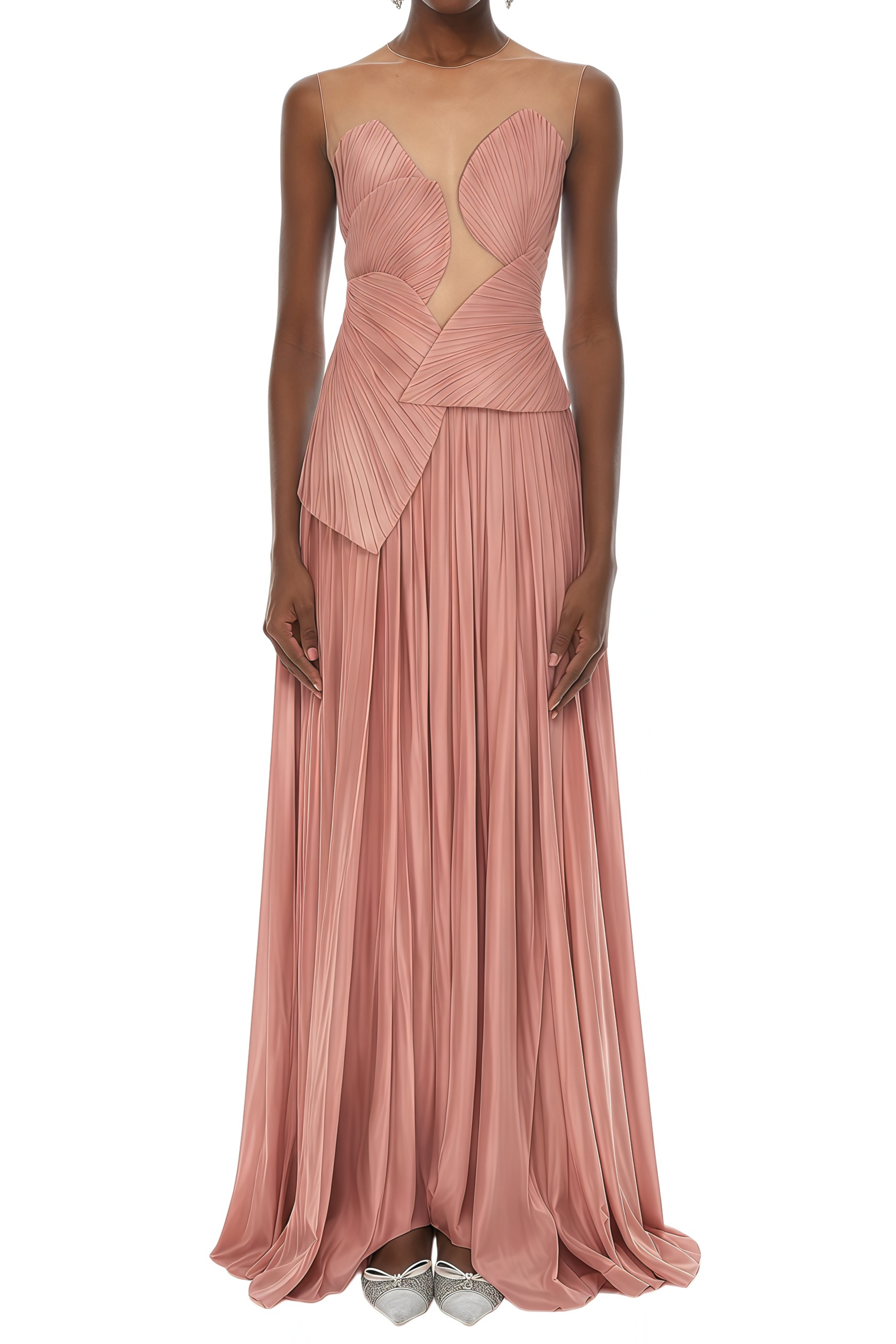 Crystal Pink Pleated Asymmetrical Maxi Dress