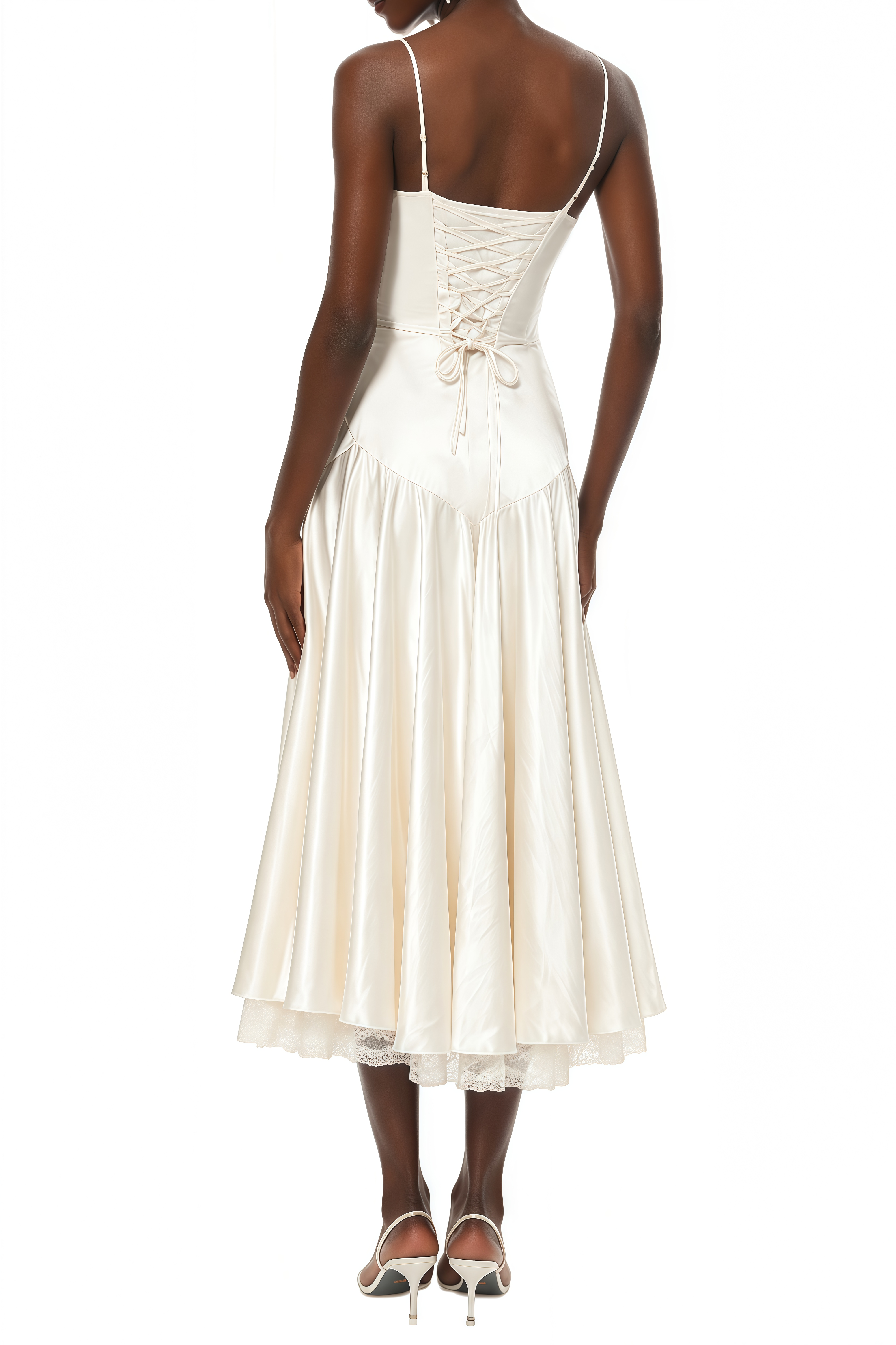 Luna Cream White Lace Panel Pleated Midi Dress