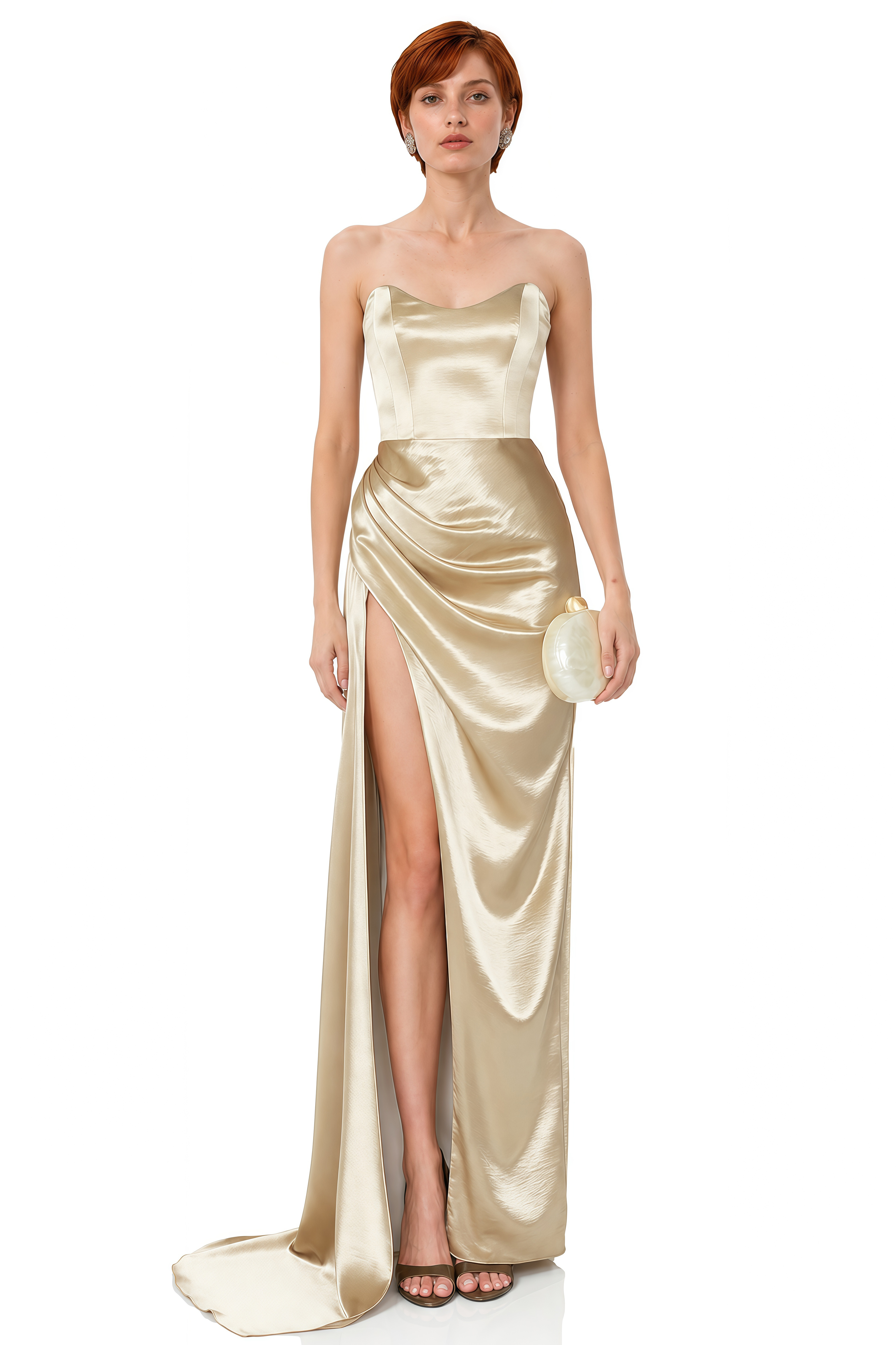 Aurora Champagne Strapless Draped Maxi Dress