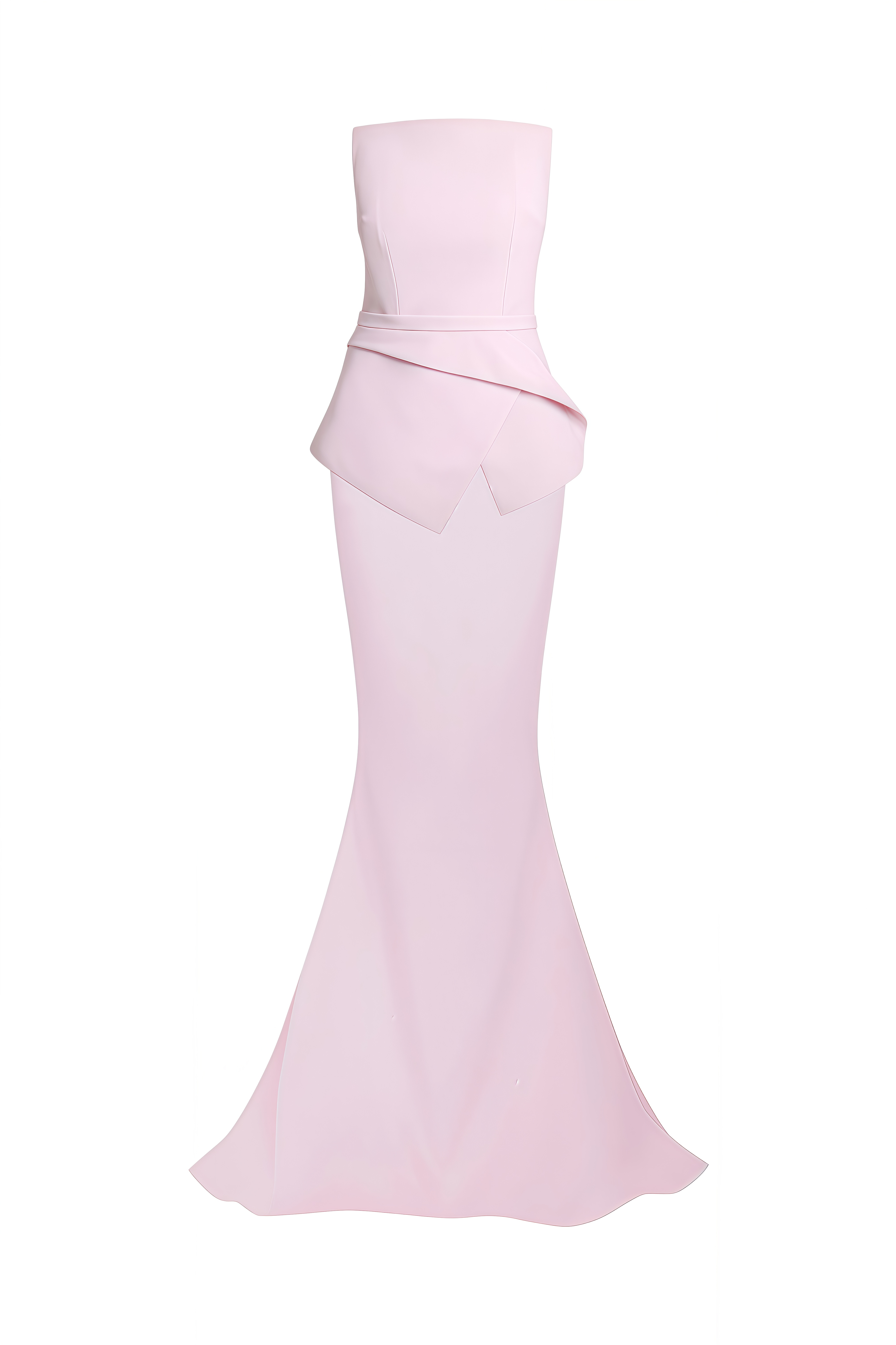 Daphne Pink Strapless Asymmetric Peplum Maxi Dress
