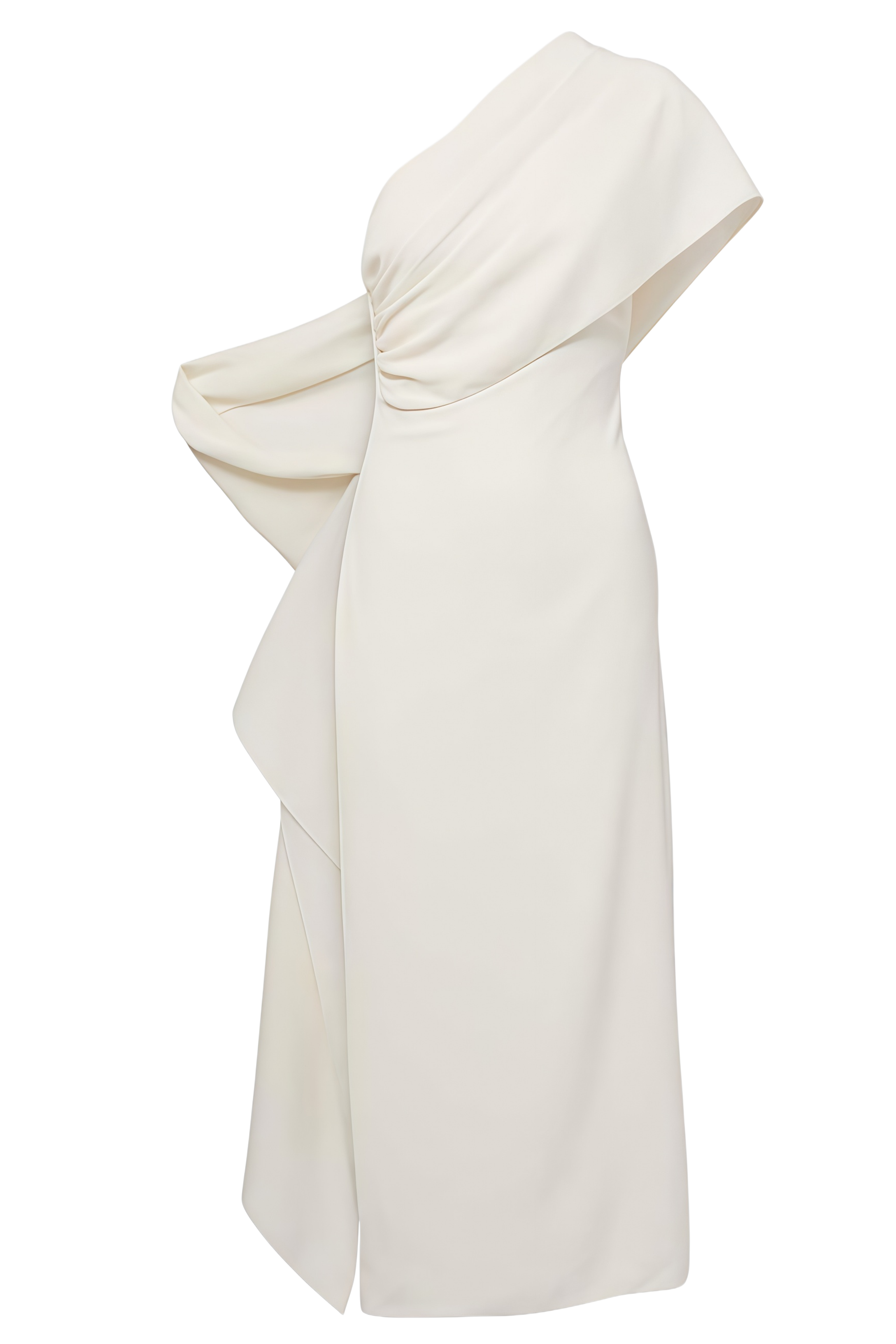 Octavia White One Shoulder Cape Midi Dress
