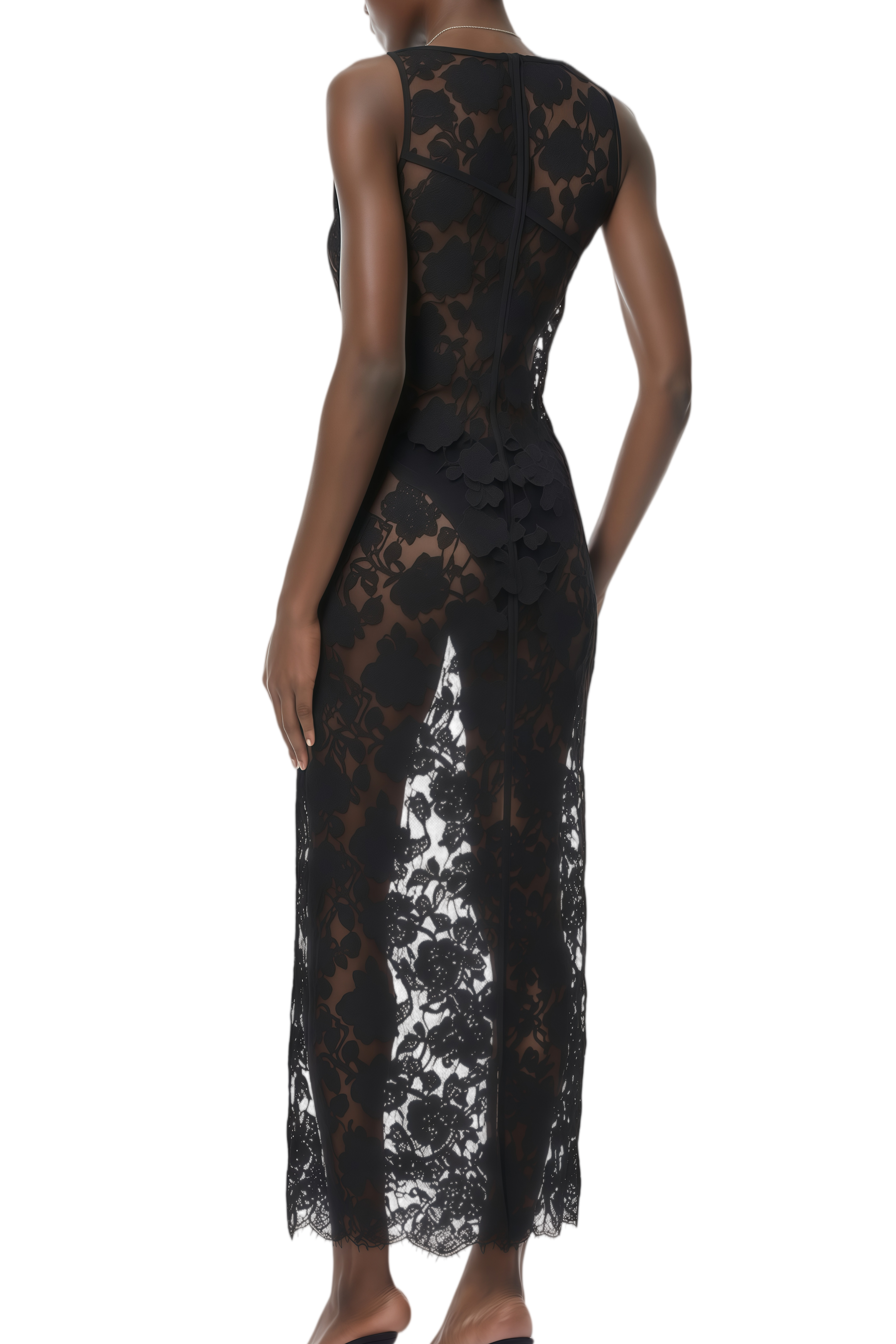 Sandra Black Floral Lace Cut Out Maxi Dress