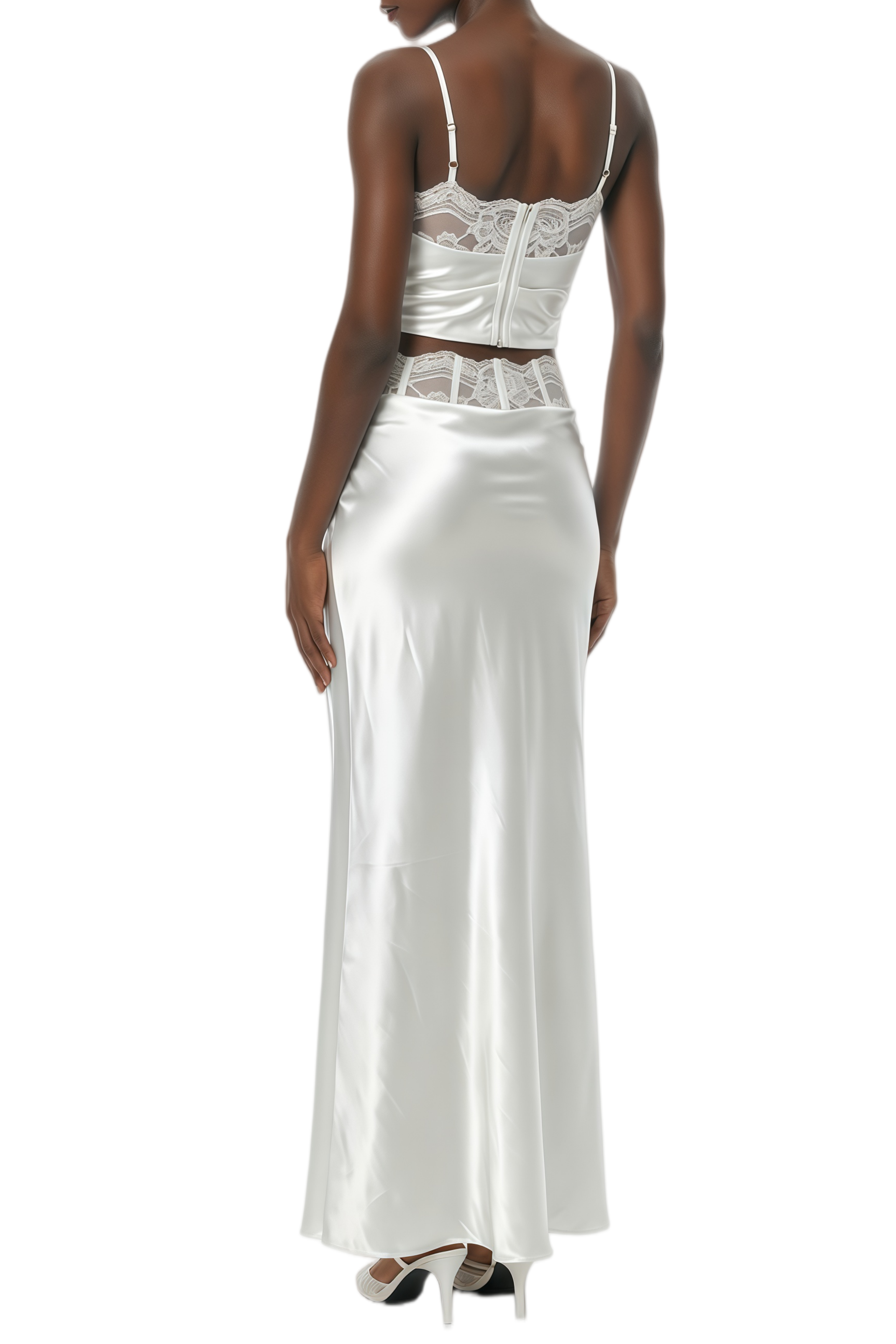 Deirdre White Floral Lace Panel Top & Skirt Set