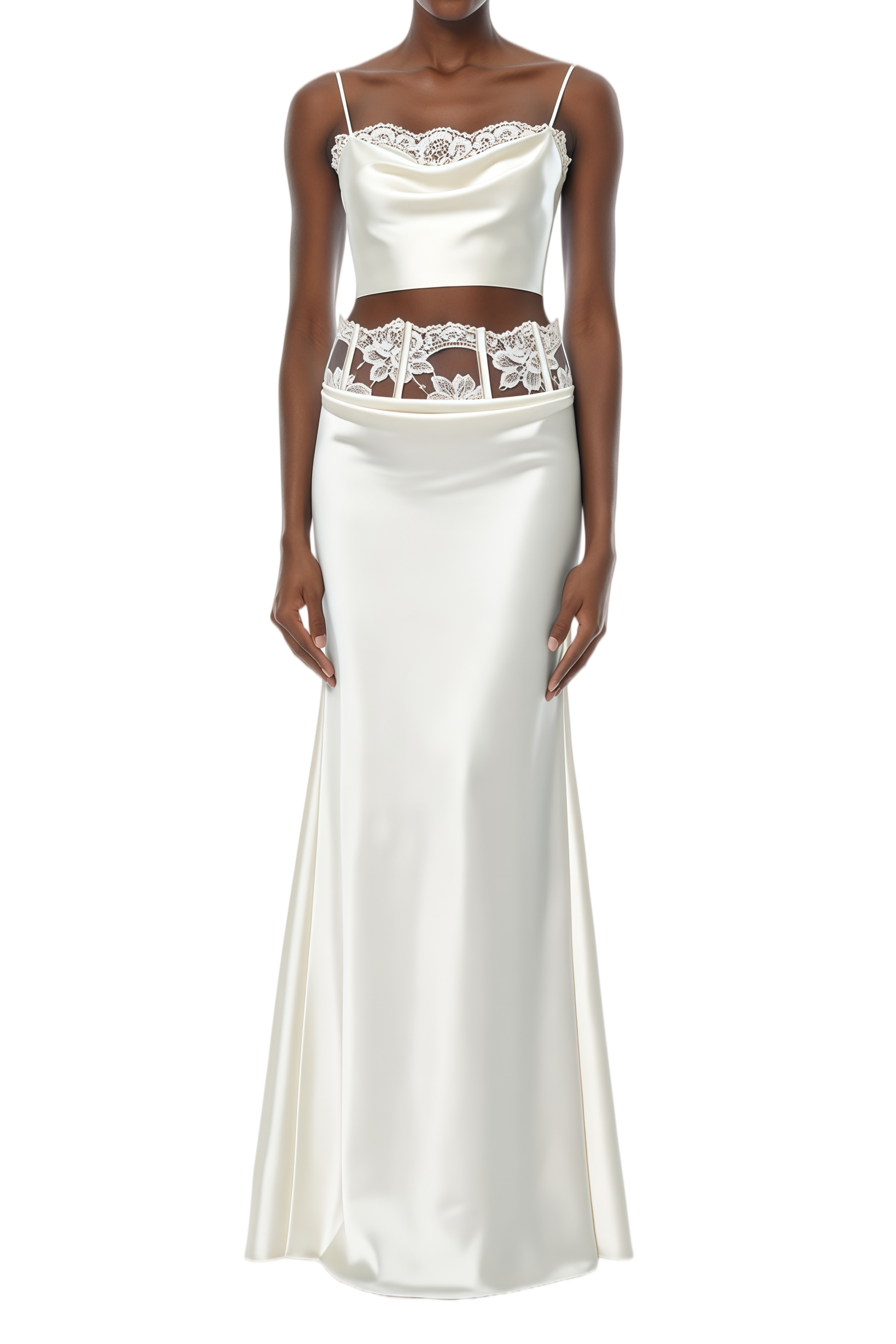 Deirdre White Floral Lace Panel Top & Skirt Set
