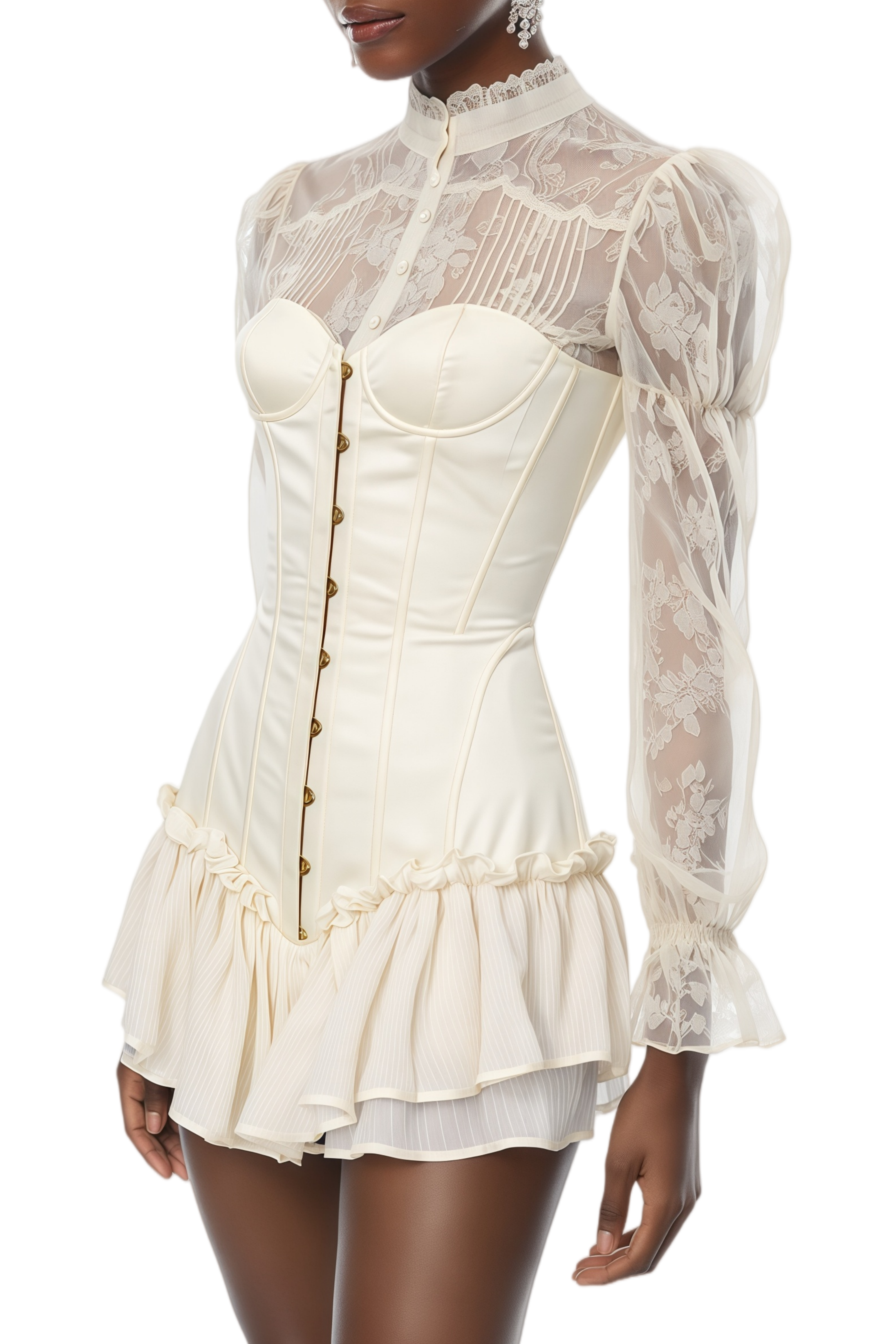 Ophelia Cream White Lace Layered Mini Dress