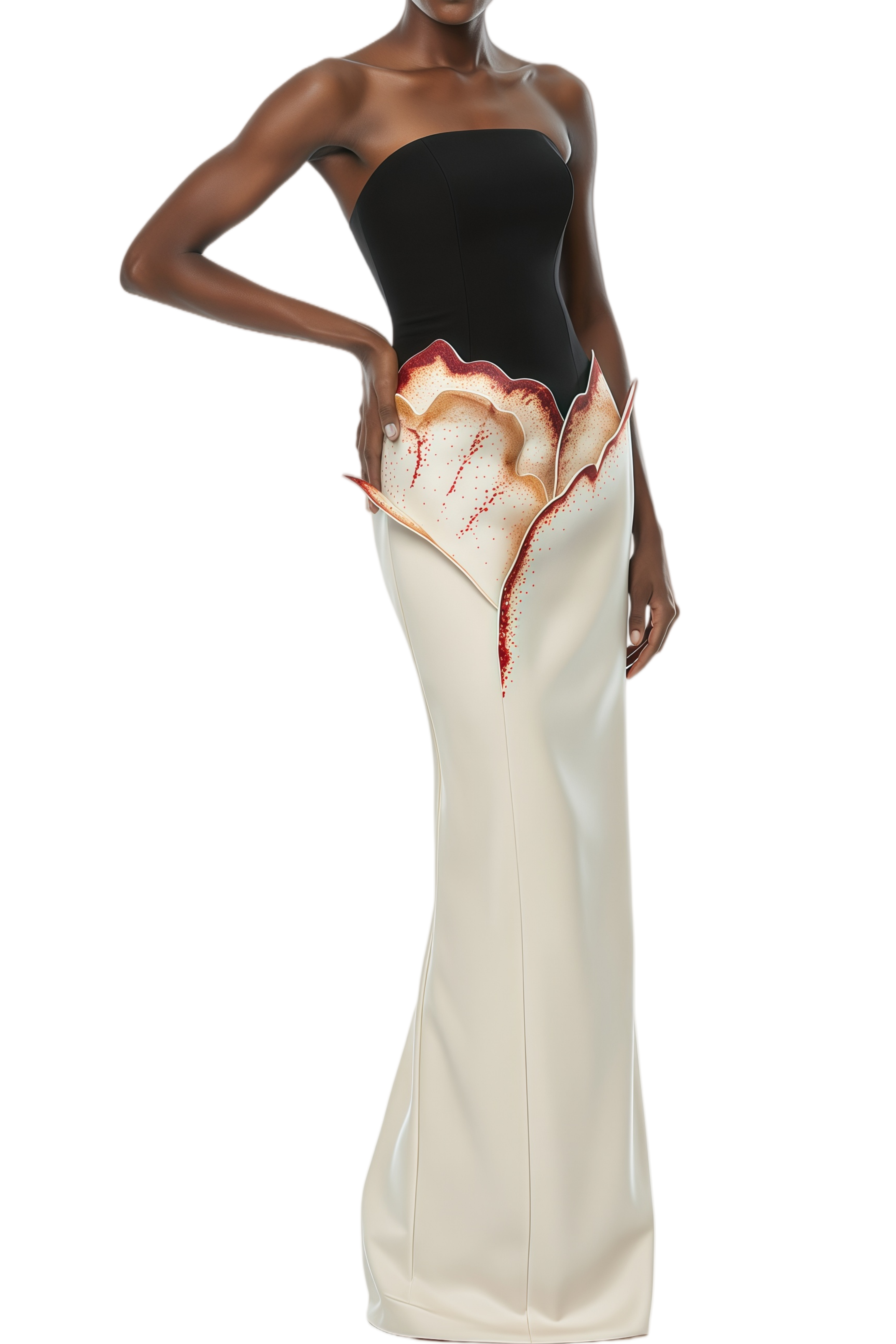 Andrea White Color Block 3D Petal Midi Dress