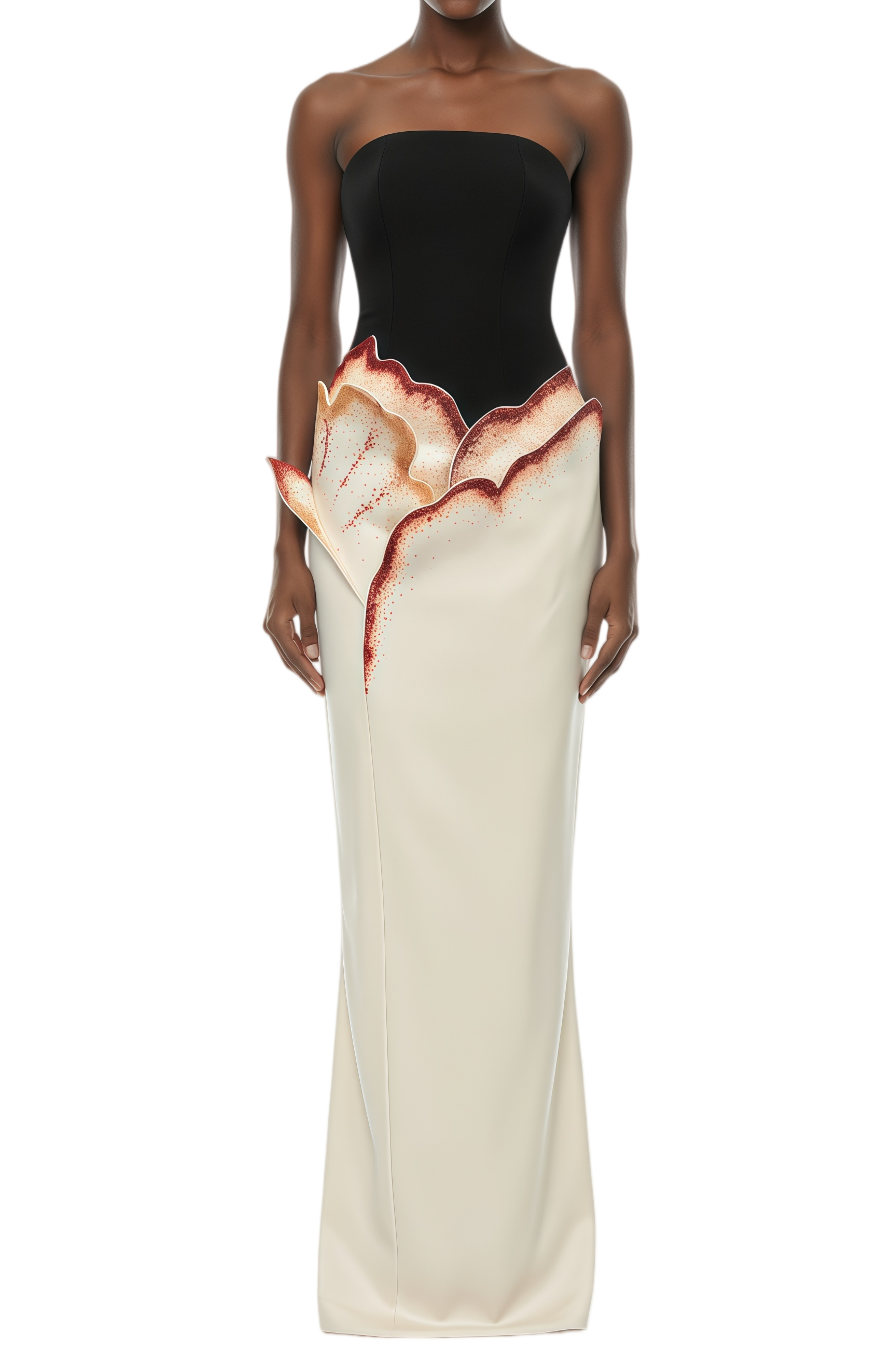 Andrea White Color Block 3D Petal Midi Dress