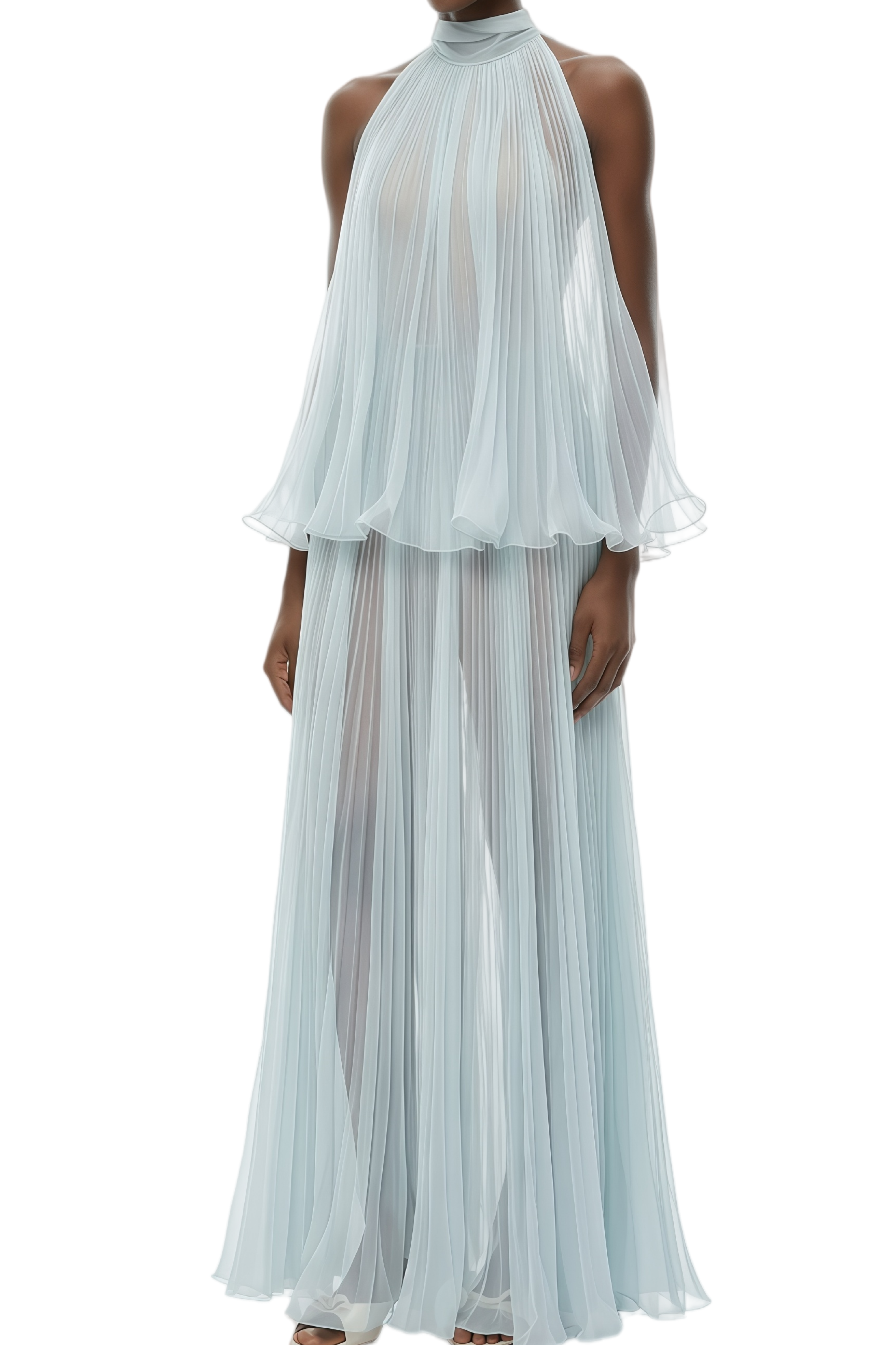Caroline Blue Ruffled Top & Pleated Skirt Set