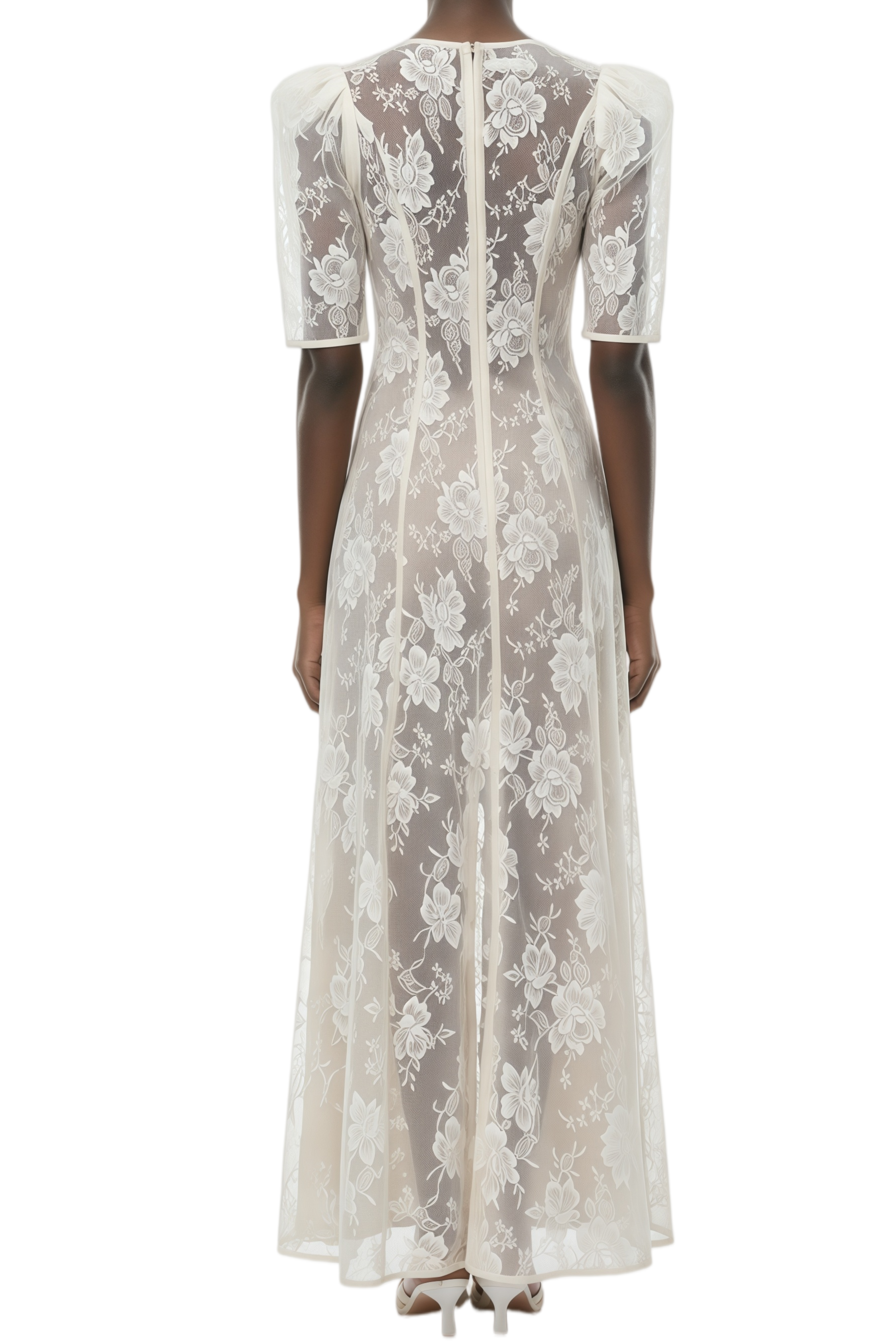 Amara White Puff Sleeve Mesh Maxi Dress