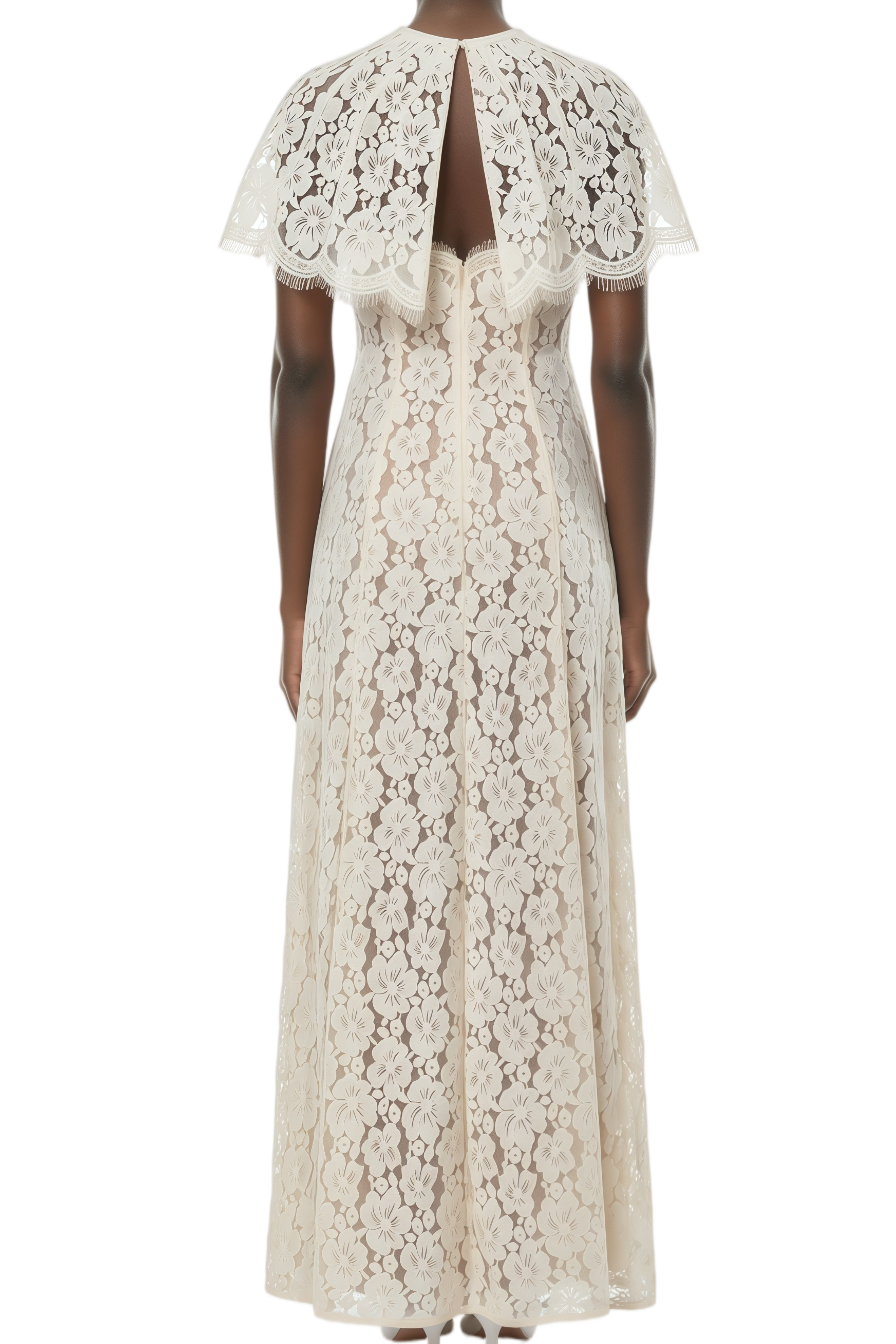 Lavinia White Cape Design Lace Maxi Dress