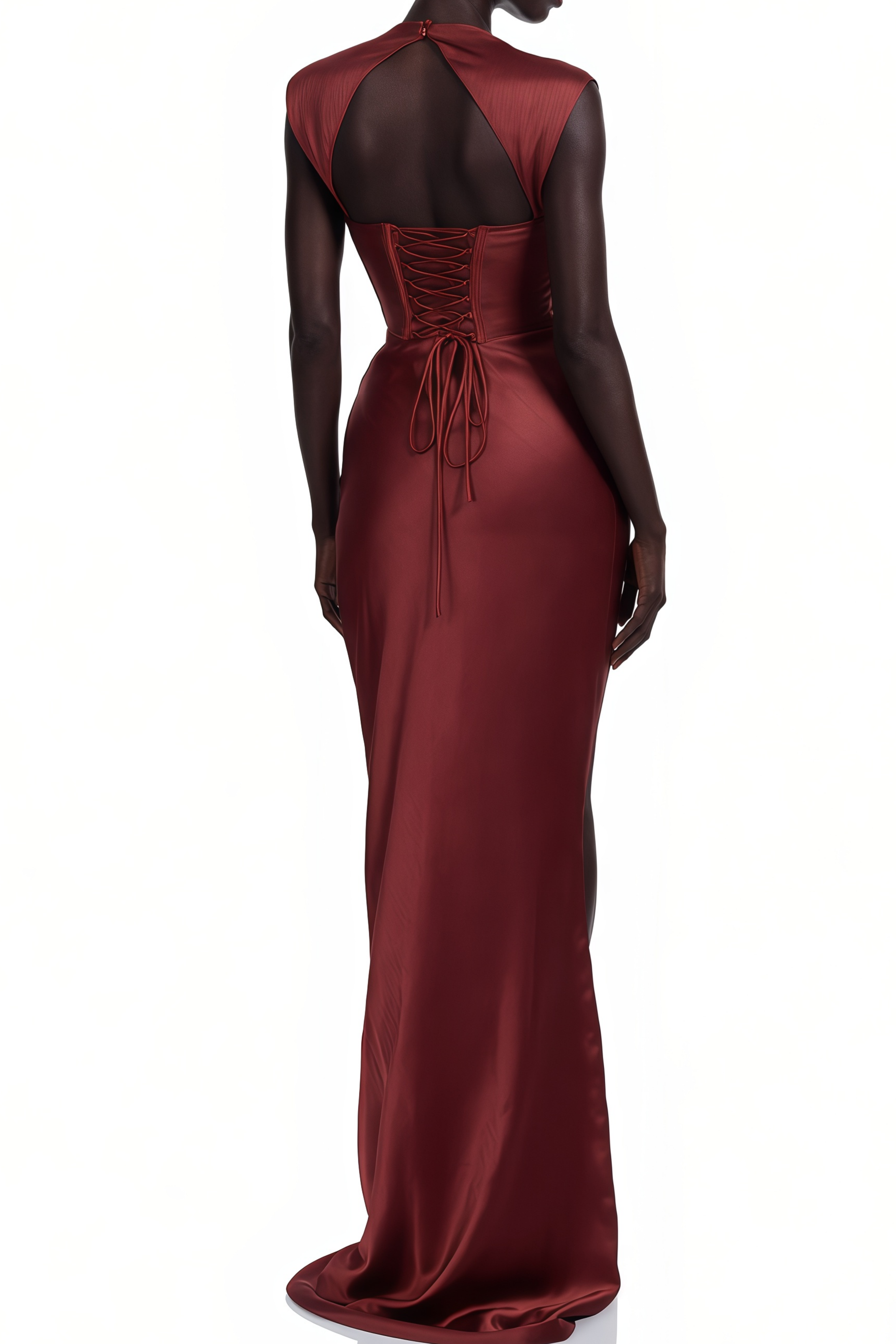 Cathy Burgundy Open Back Ruched Maxi Dress