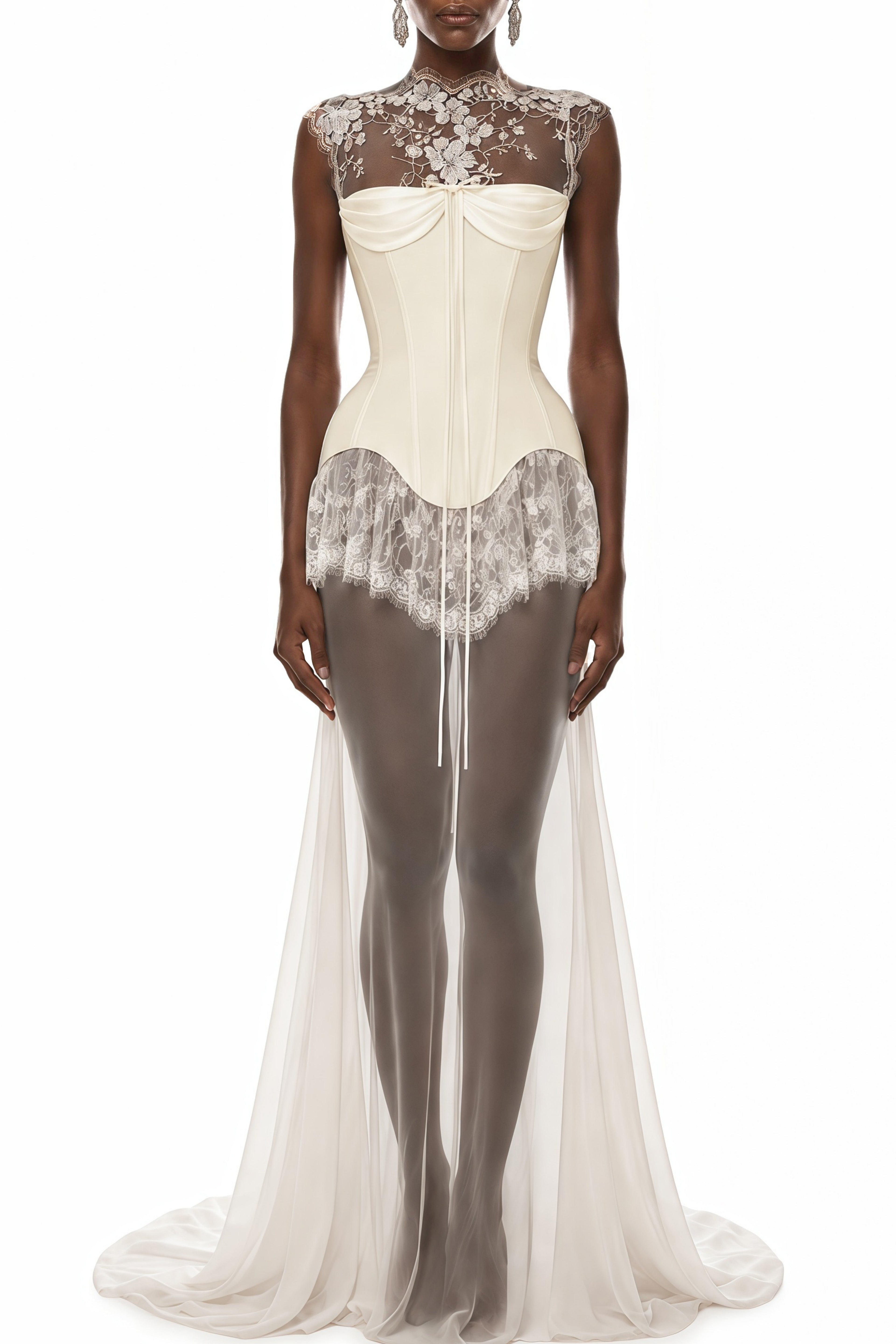 Nicole White Floral Lace Corset Maxi Dress Relvoux Womenswear Nicole White Floral Lace Corset Maxi Dress Relvoux Womenswear