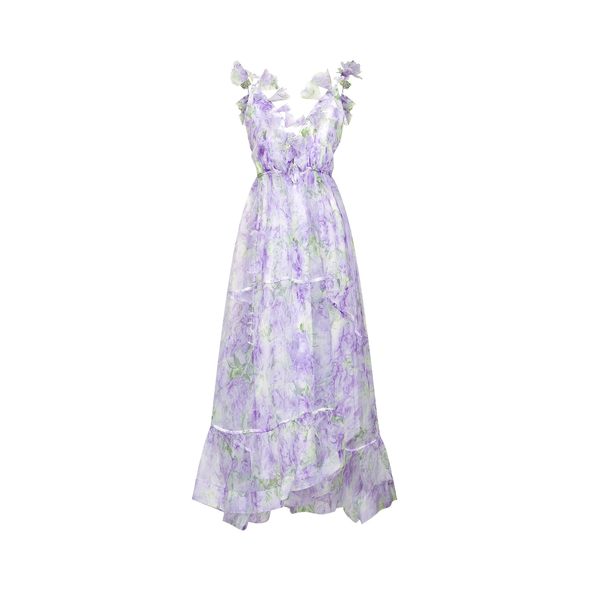 Enora Layered Maxi Dress with Floral Print L / Purple