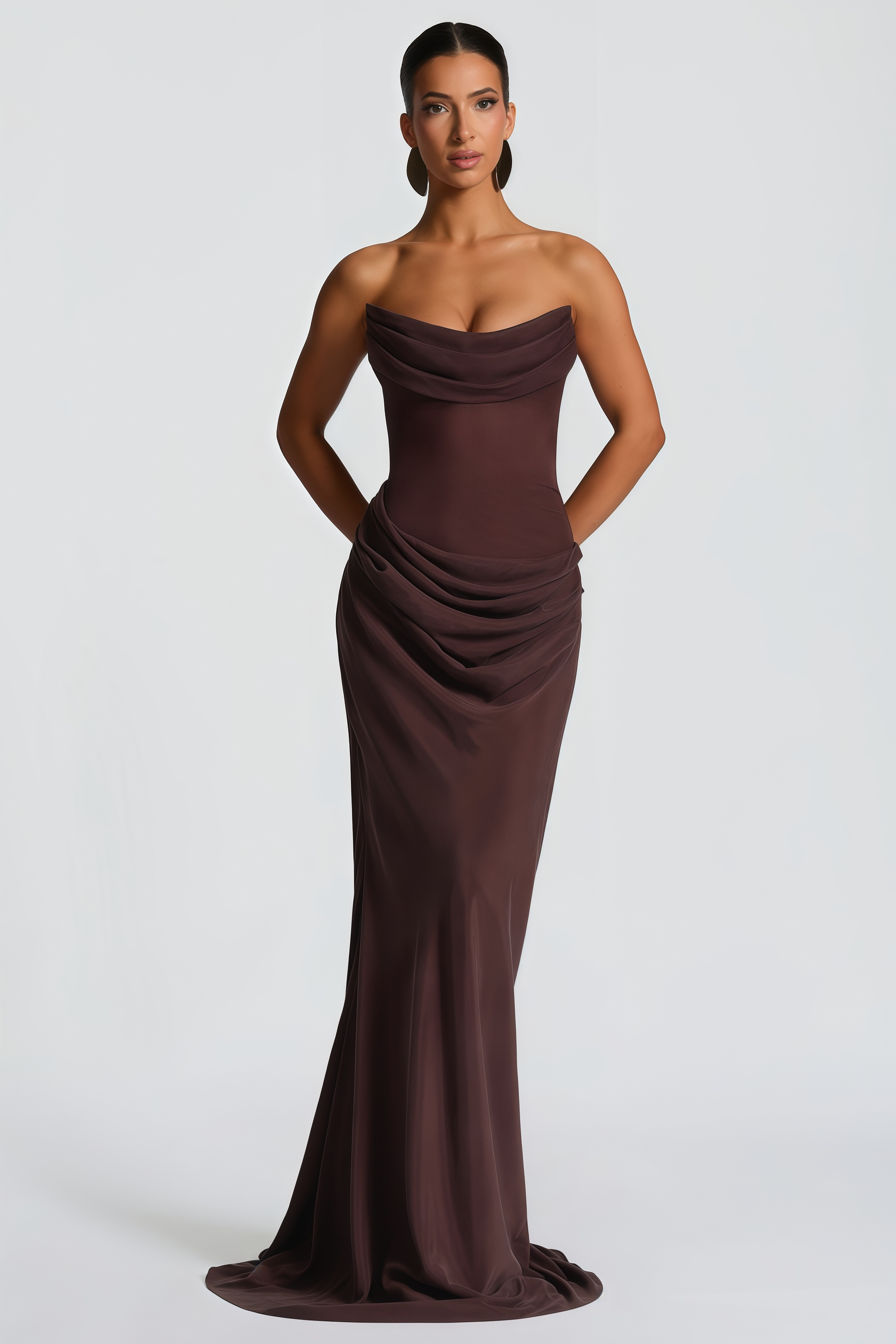 brown silk corset dress Satin Corset Gown with Sweetheart Neckline