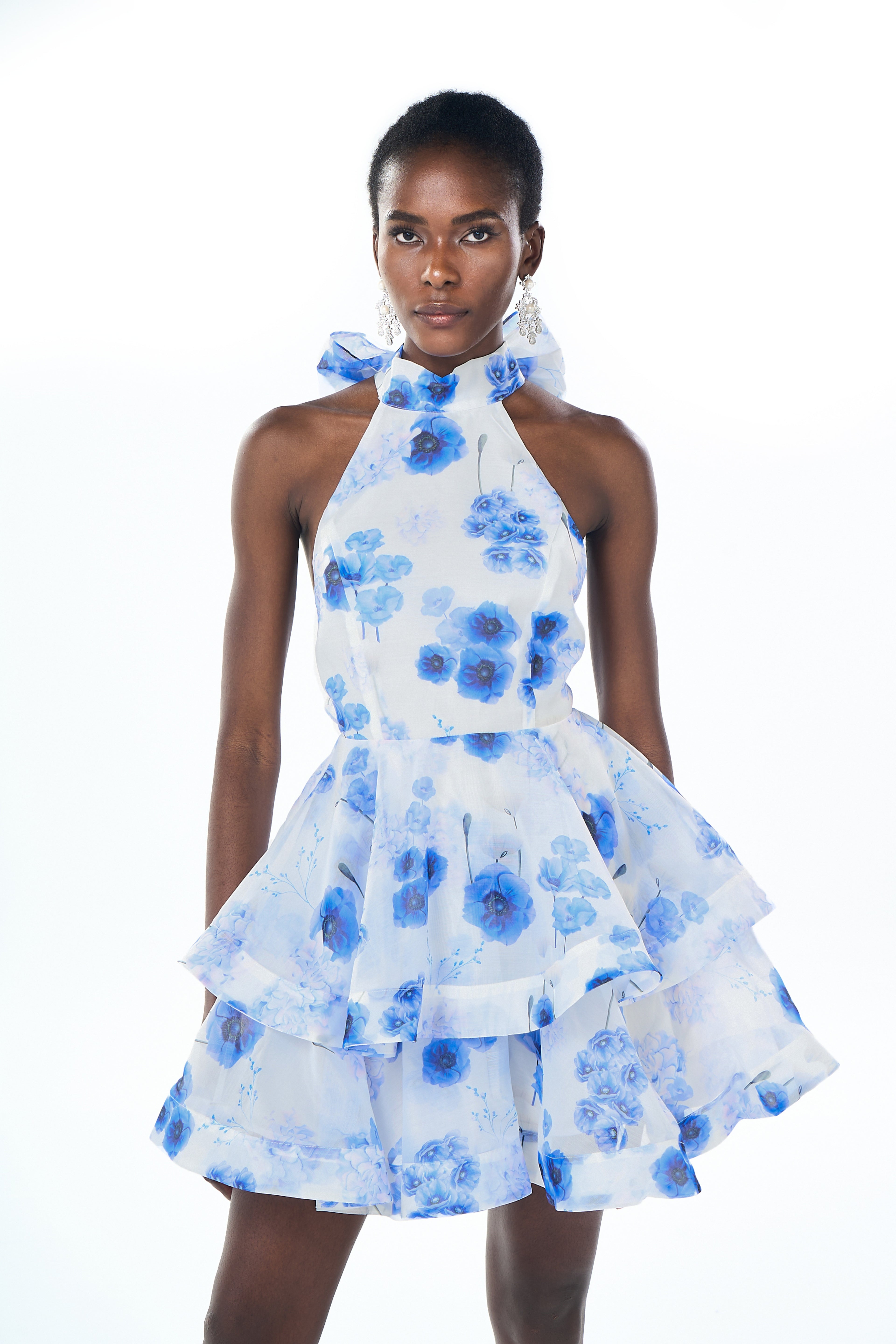 Michaelia Blue Floral Print Tiered Mini Dress  Relvoux Womenswear