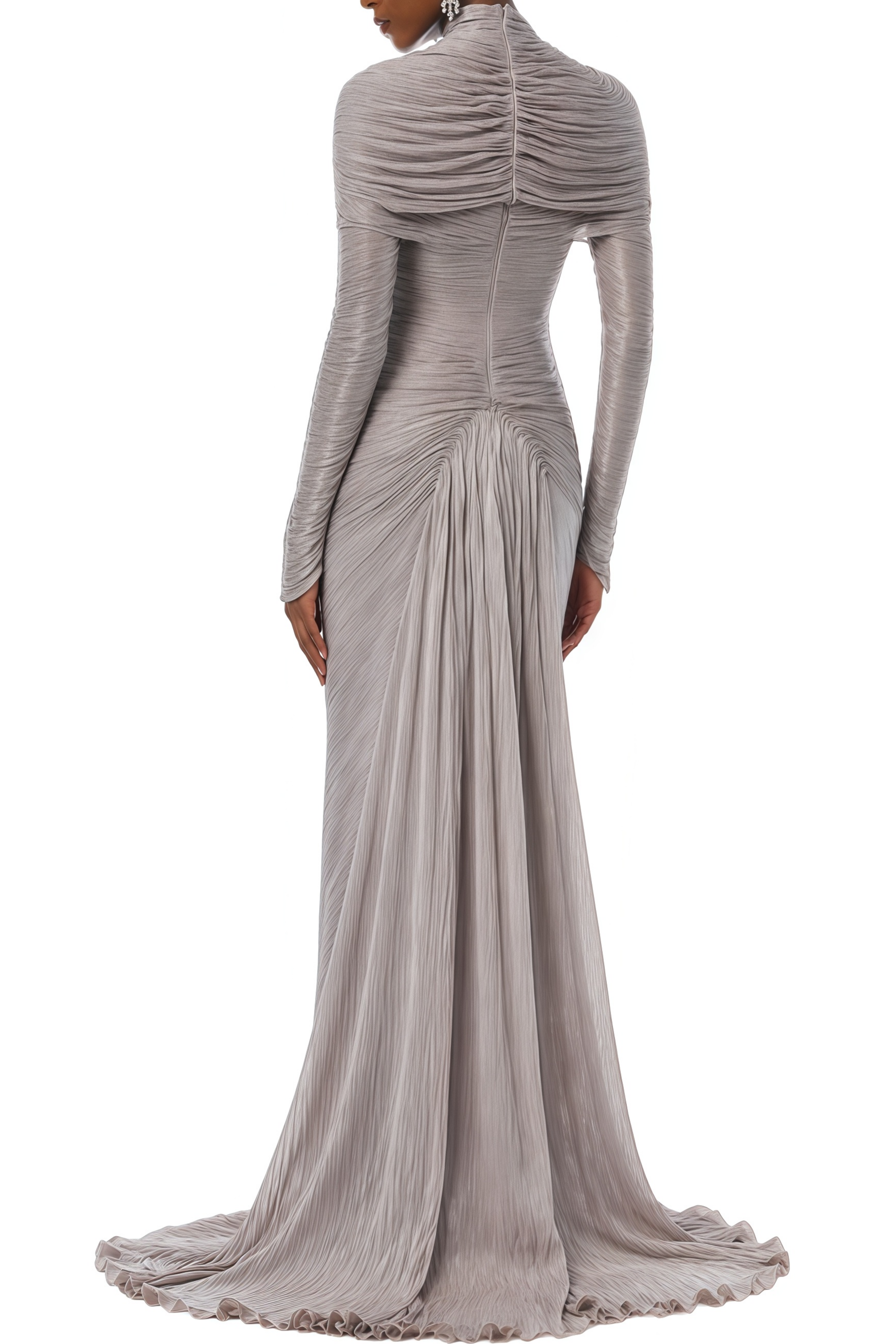 long sleeve silver maxi dress Long Sleeve Sequin Backless Bow Maxi Dress Silver