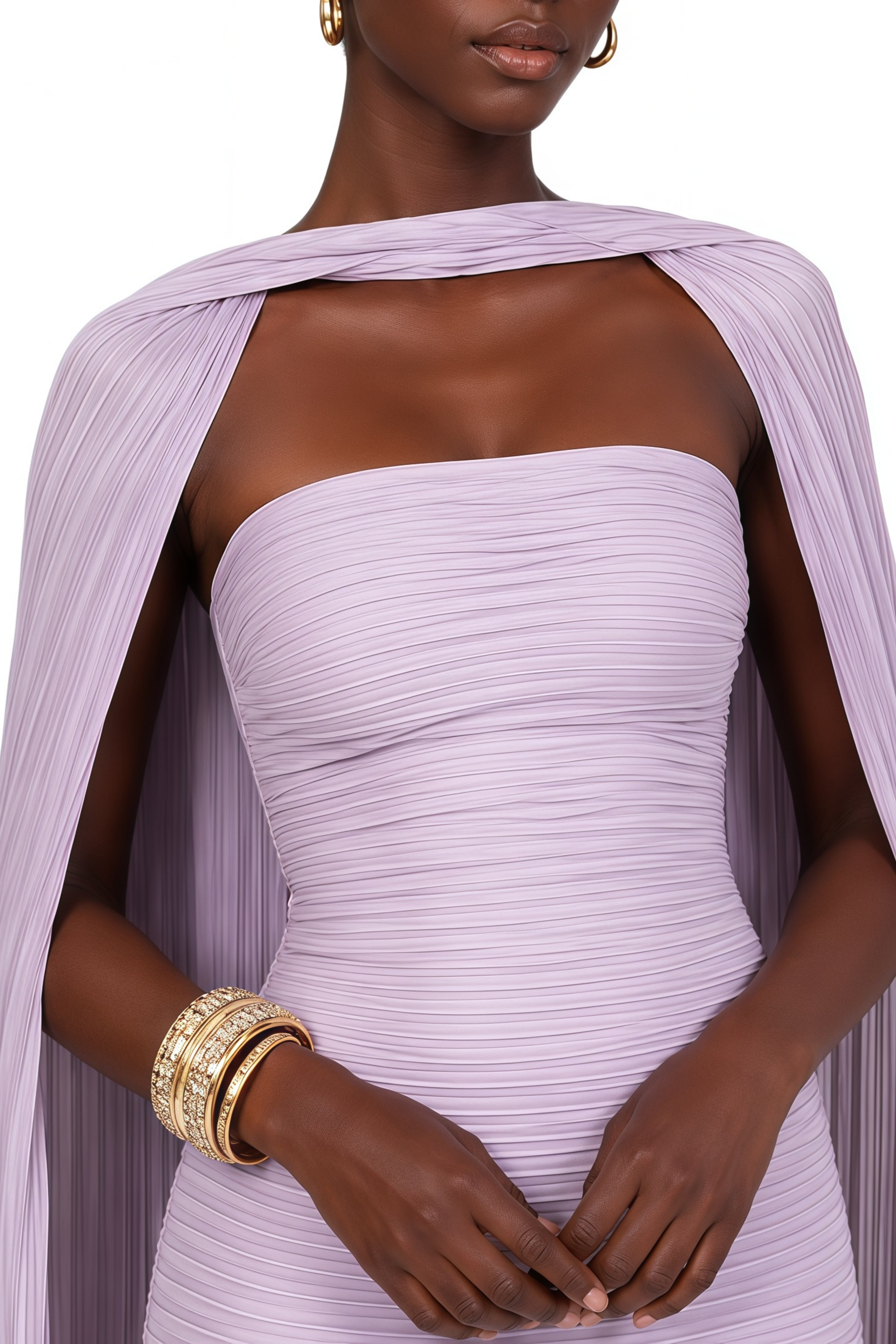 Cornelia Purple Cape Design Ruched Maxi Dress Relvoux Womenswear Cornelia Purple Cape Design Ruched Maxi Dress Relvoux Womenswear