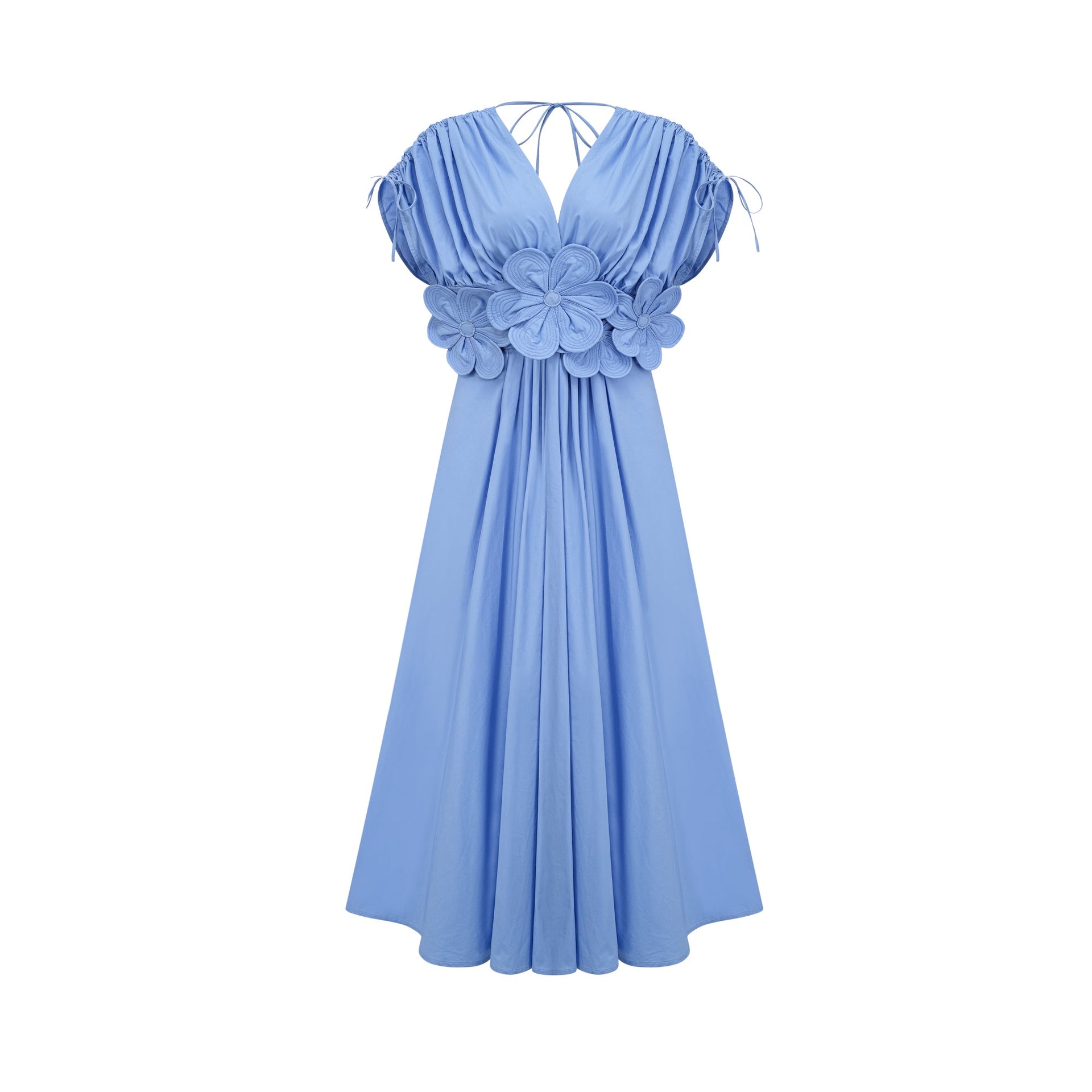 Emma Blue Maxi Dress with Petal Detail L / Blue
