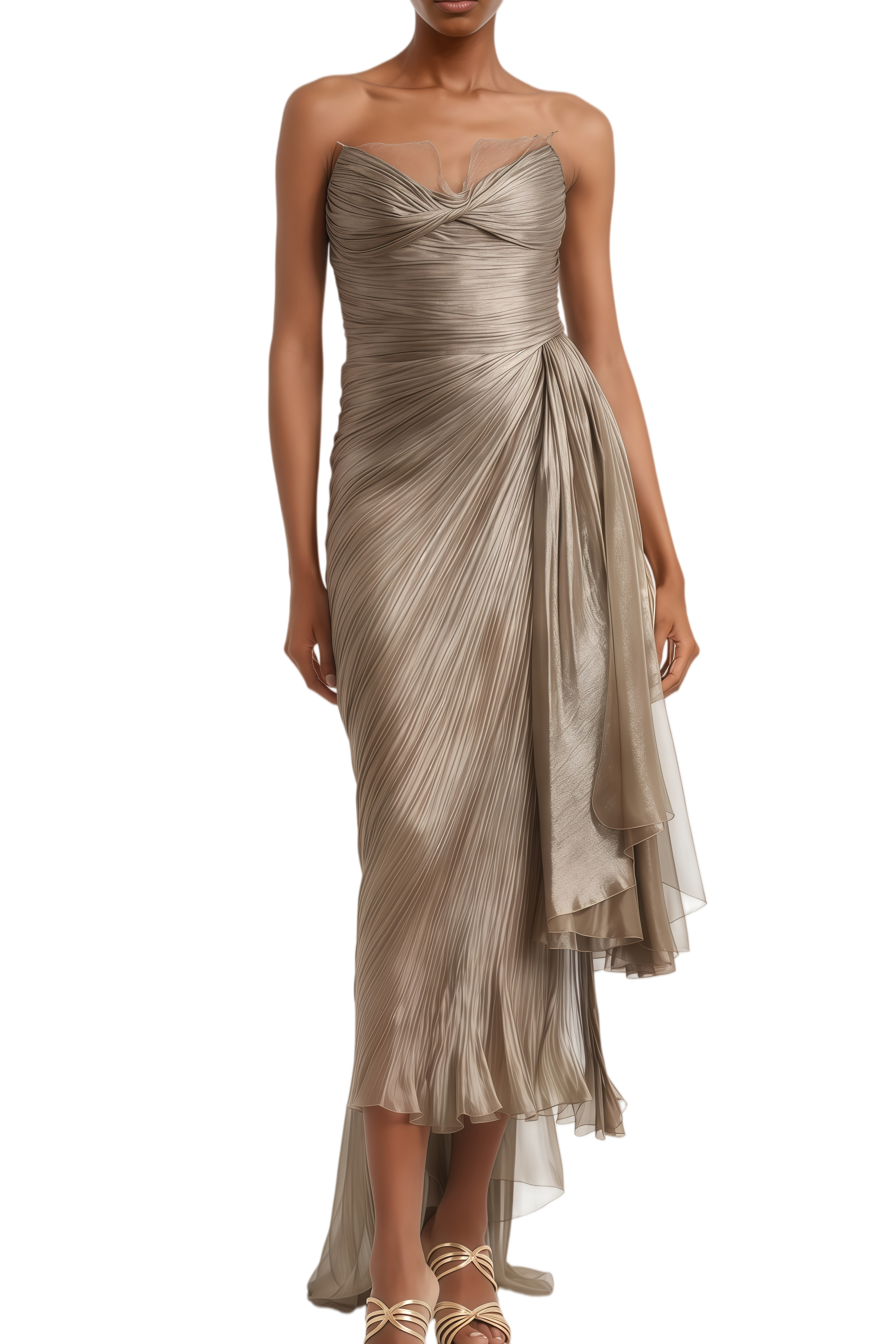 grey pleated maxi dress Fiona Silver Cape Pleated Maxi Dress XS / Silver