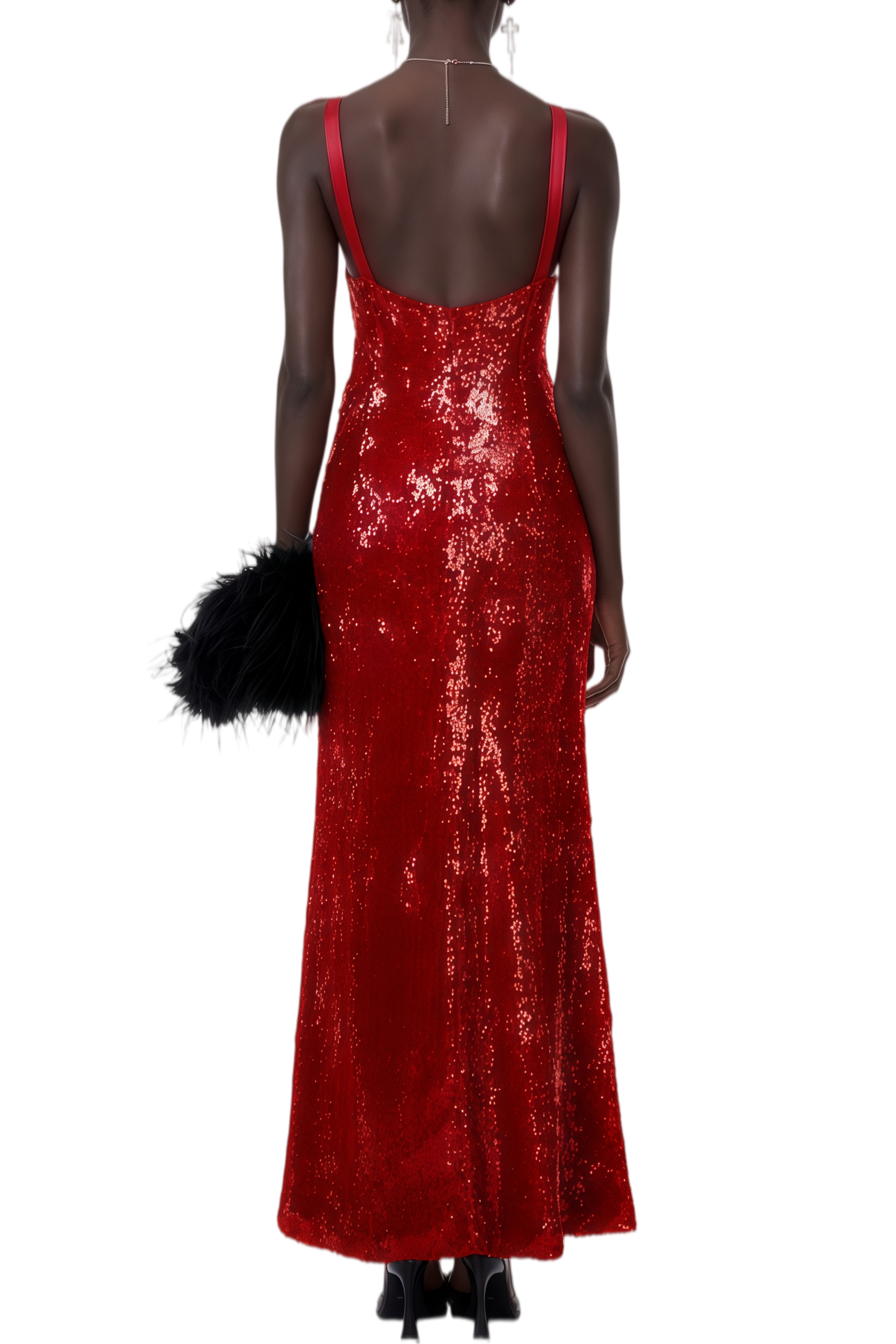 red sequin maxi dress Plunge V Backless Mermaid with Slit Red / 00 / Sequins She offers a full sequin body from head to toe Ocane Red Sequin Embellished Flared