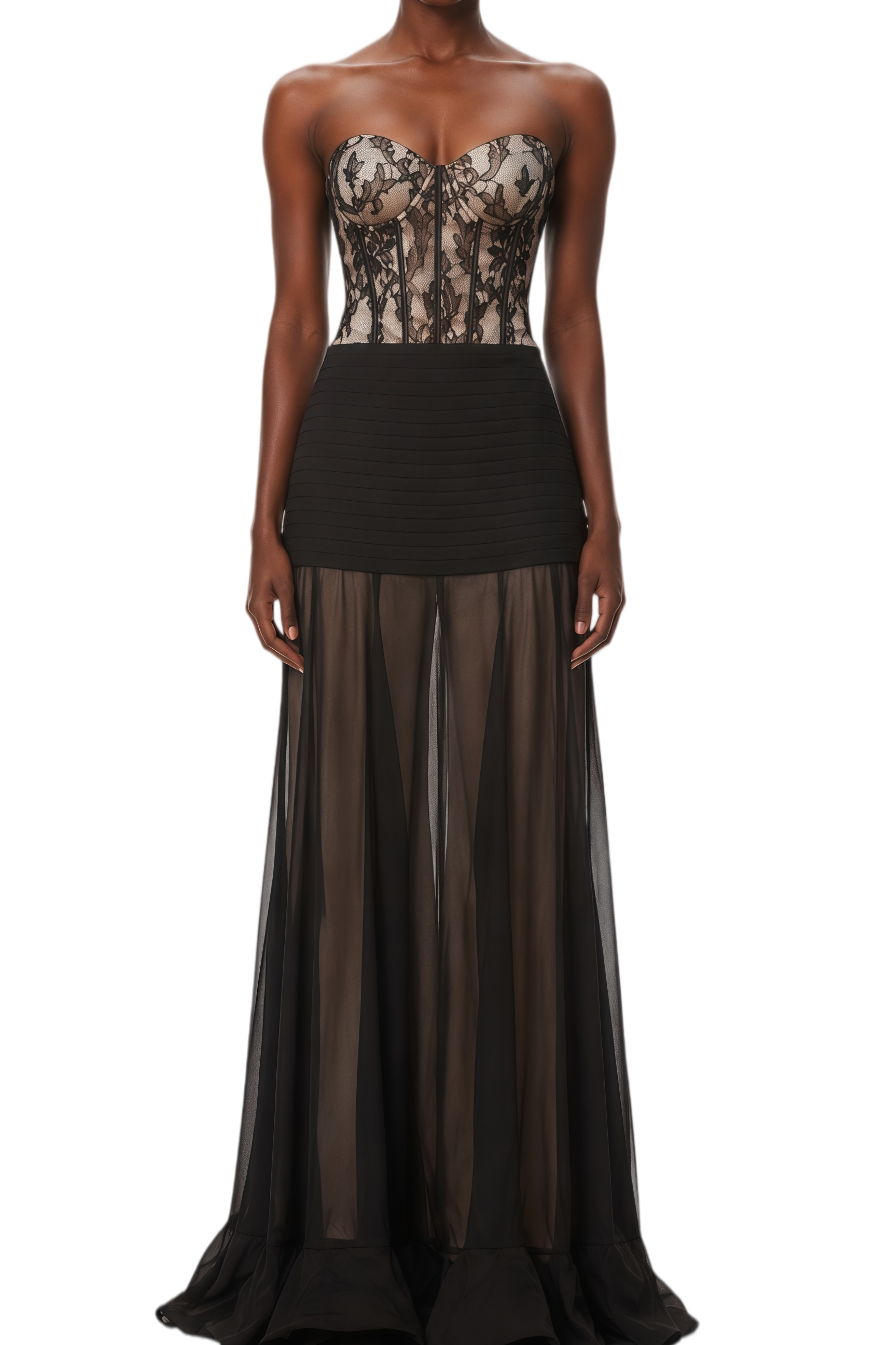 Pétunia Lace-Flounce Maxi Dress in Black – Relvoux Womenswear
