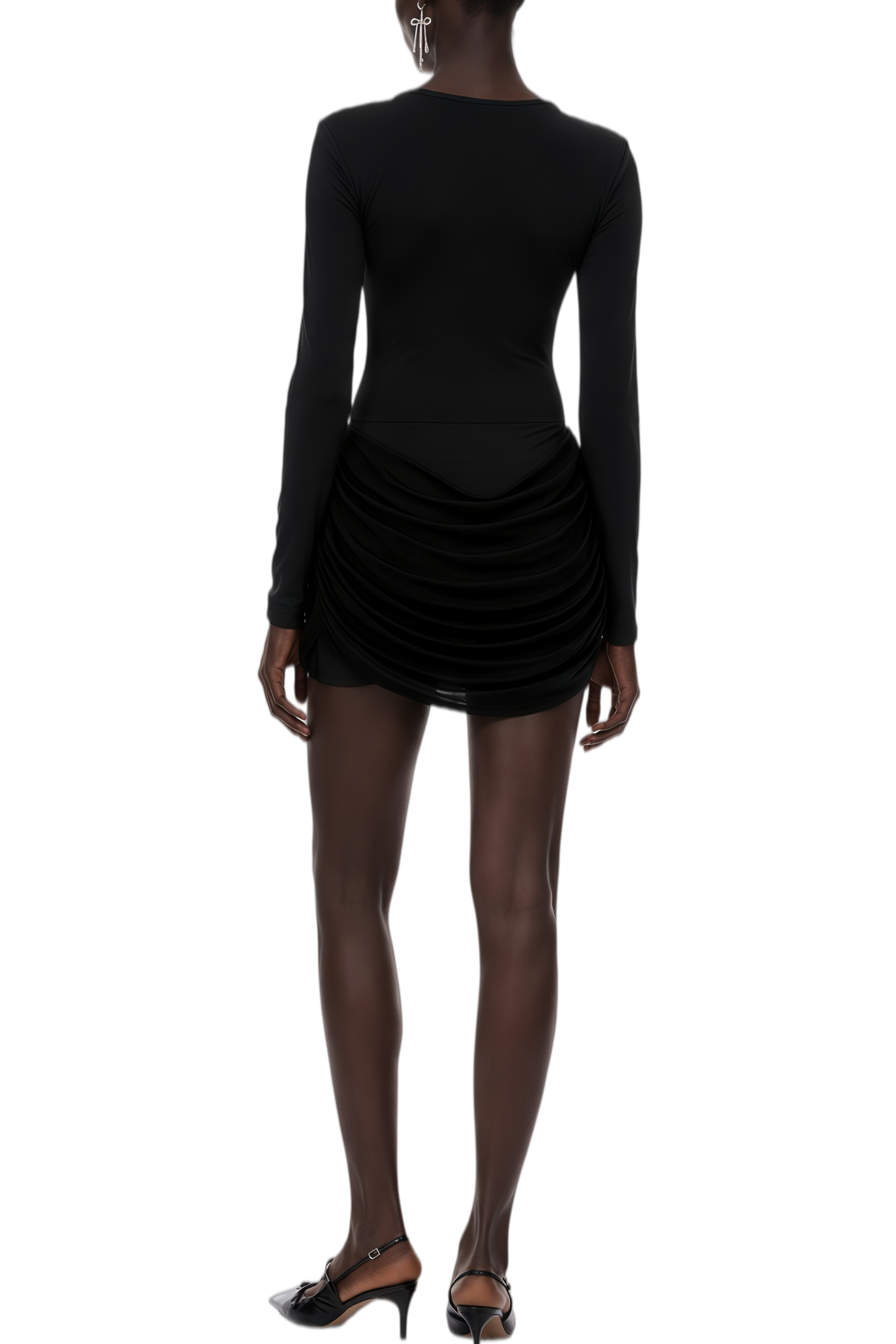 draped cut-out mini dress in black High Neck One Sleeve Cut Out Draped Detail Mini Dress In Black | EGO US